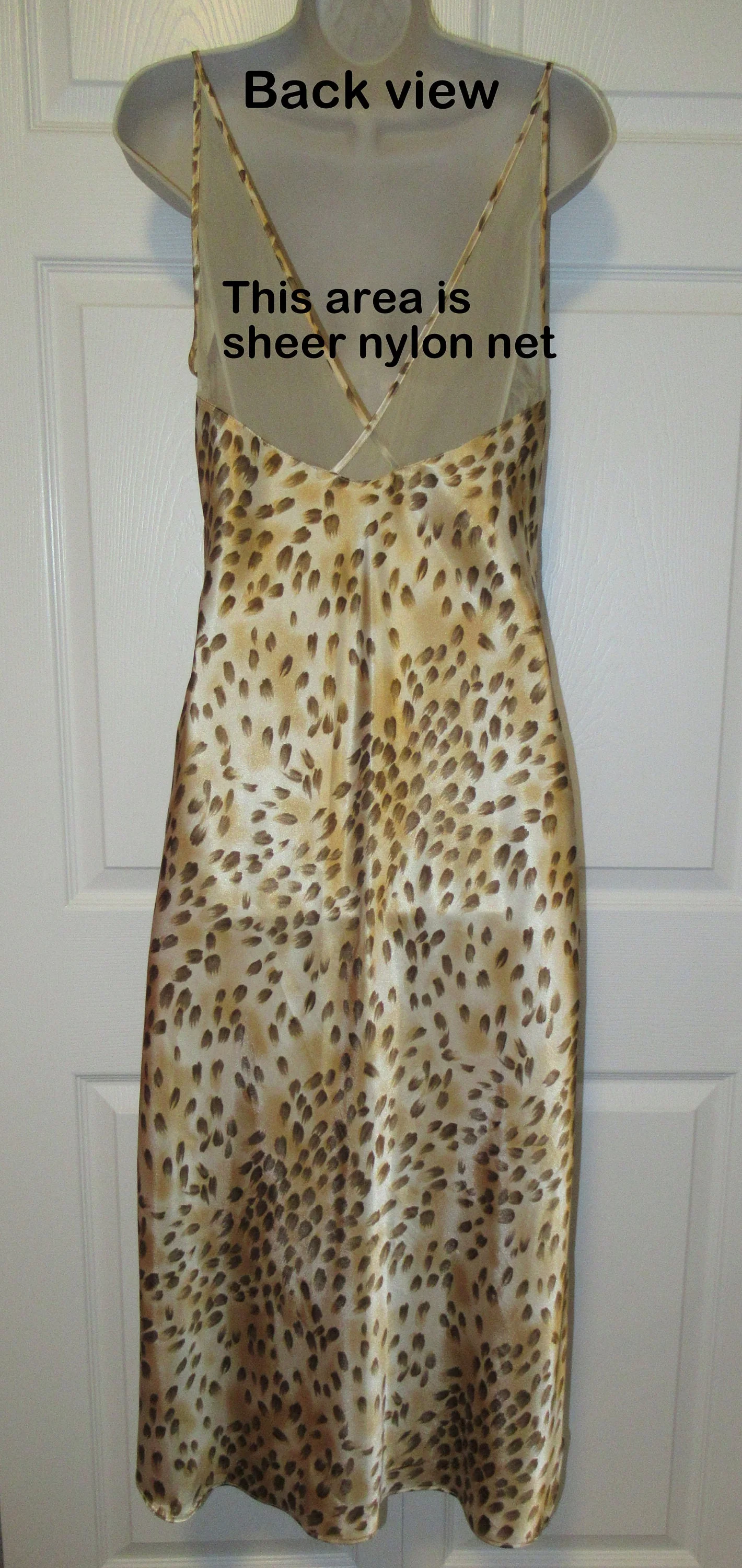 36 Bust A-Line Nightgown Cinema Etoile Animal Print Polyester, Sz Med, Ladder Rail Sides, Sheer Low Cut, Made Philippines, Spaghetti Strap - Image 10