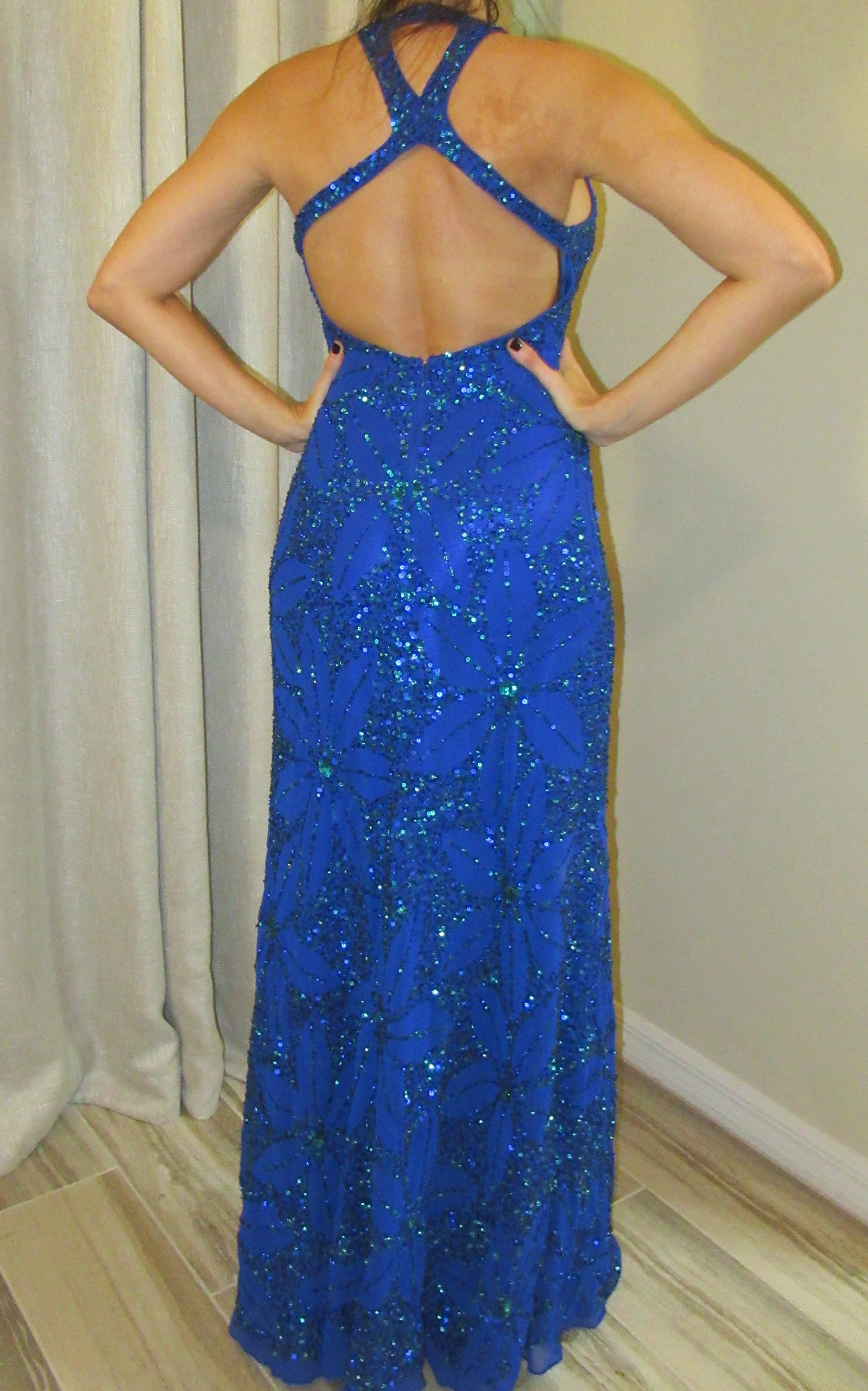 36 Bust Beaded Party Dress Adrianna Papell Evening Formal Royal Blue Diagonal Straps Bra Top Made In India Greek Goddess Sexy Vtgs!! - Image 10