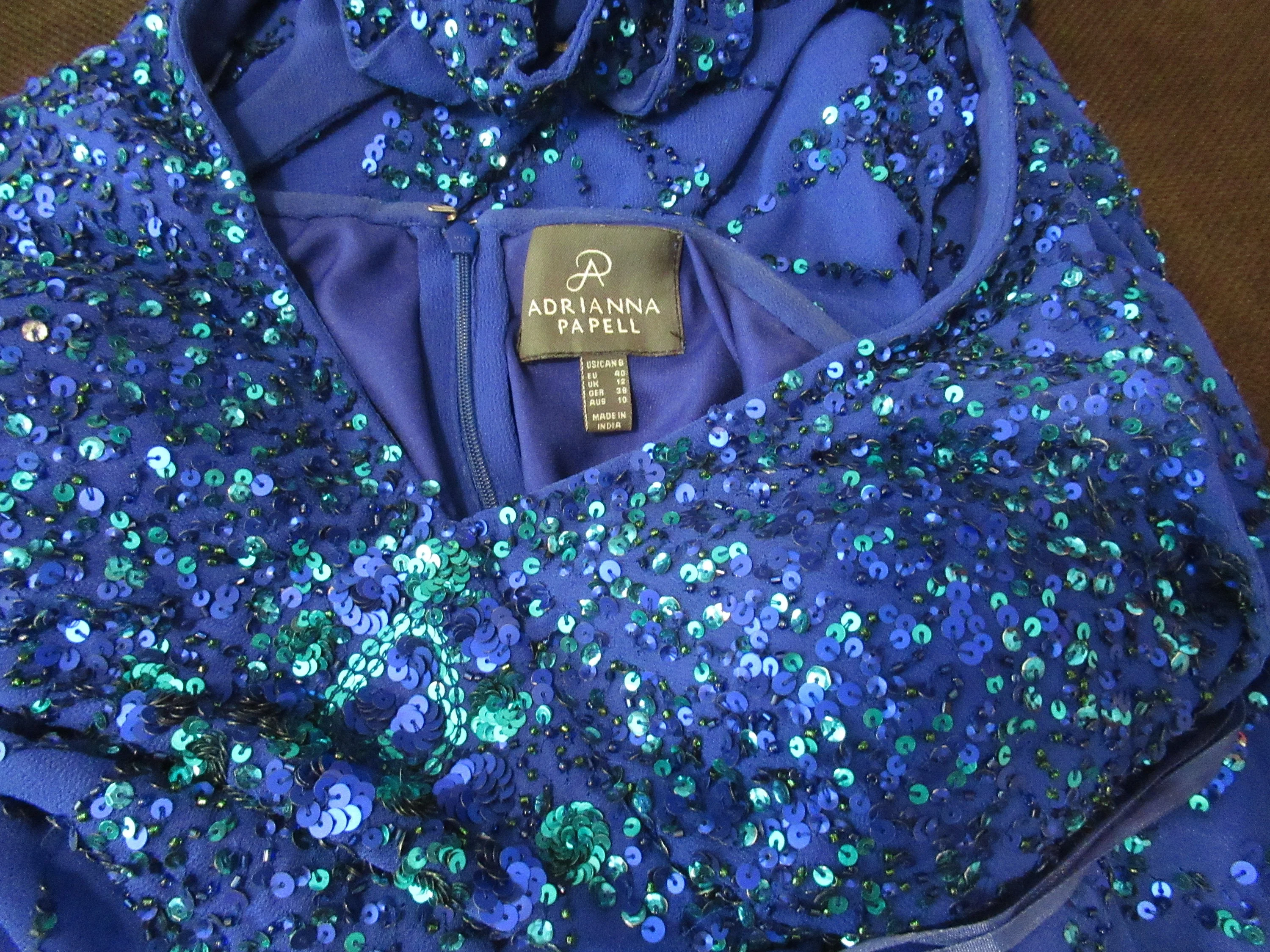 36 Bust Beaded Party Dress Adrianna Papell Evening Formal Royal Blue Diagonal Straps Bra Top Made In India Greek Goddess Sexy Vtgs!! - Image 3