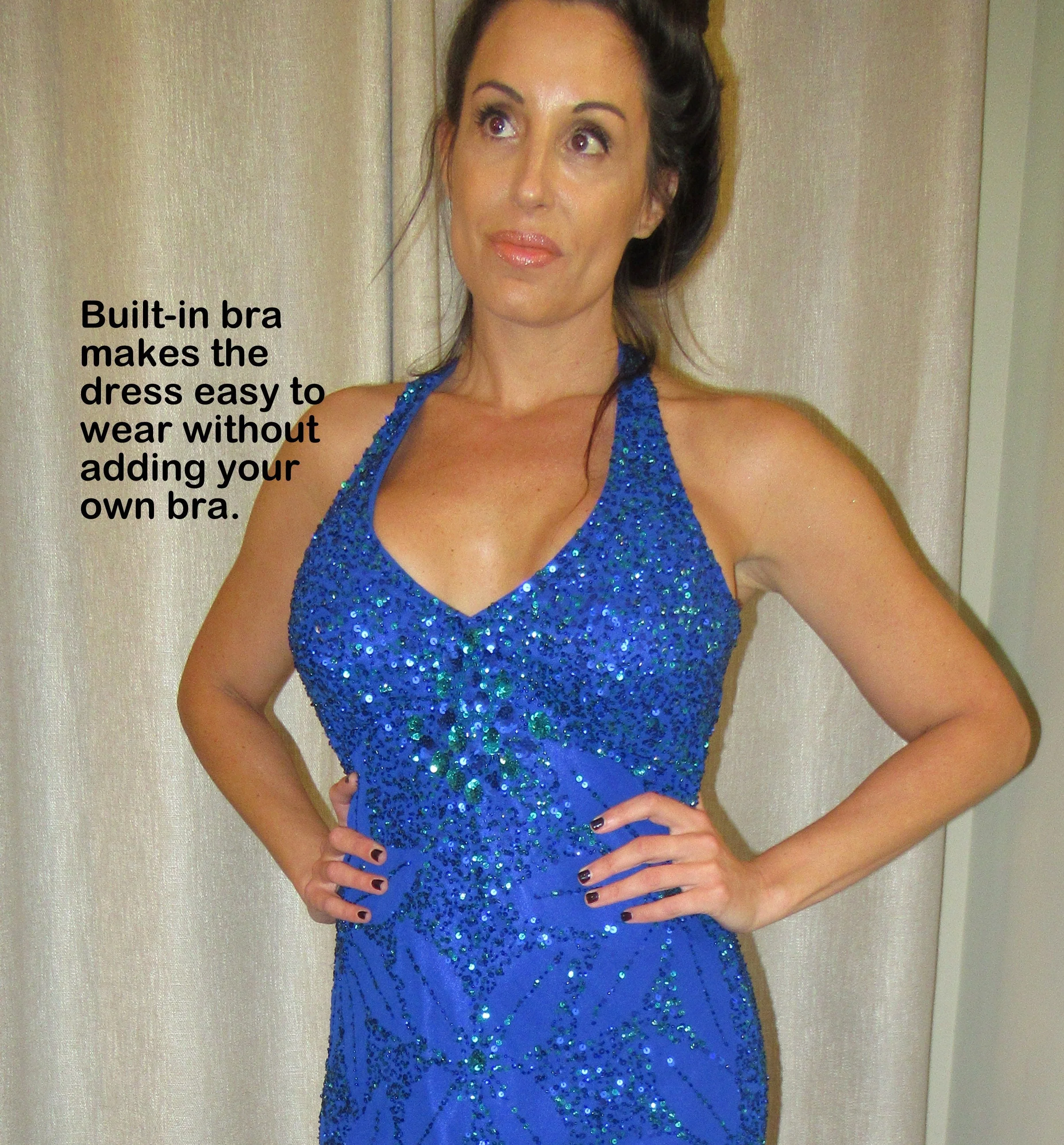 36 Bust Beaded Party Dress Adrianna Papell Evening Formal Royal Blue Diagonal Straps Bra Top Made In India Greek Goddess Sexy Vtgs!! - Image 5