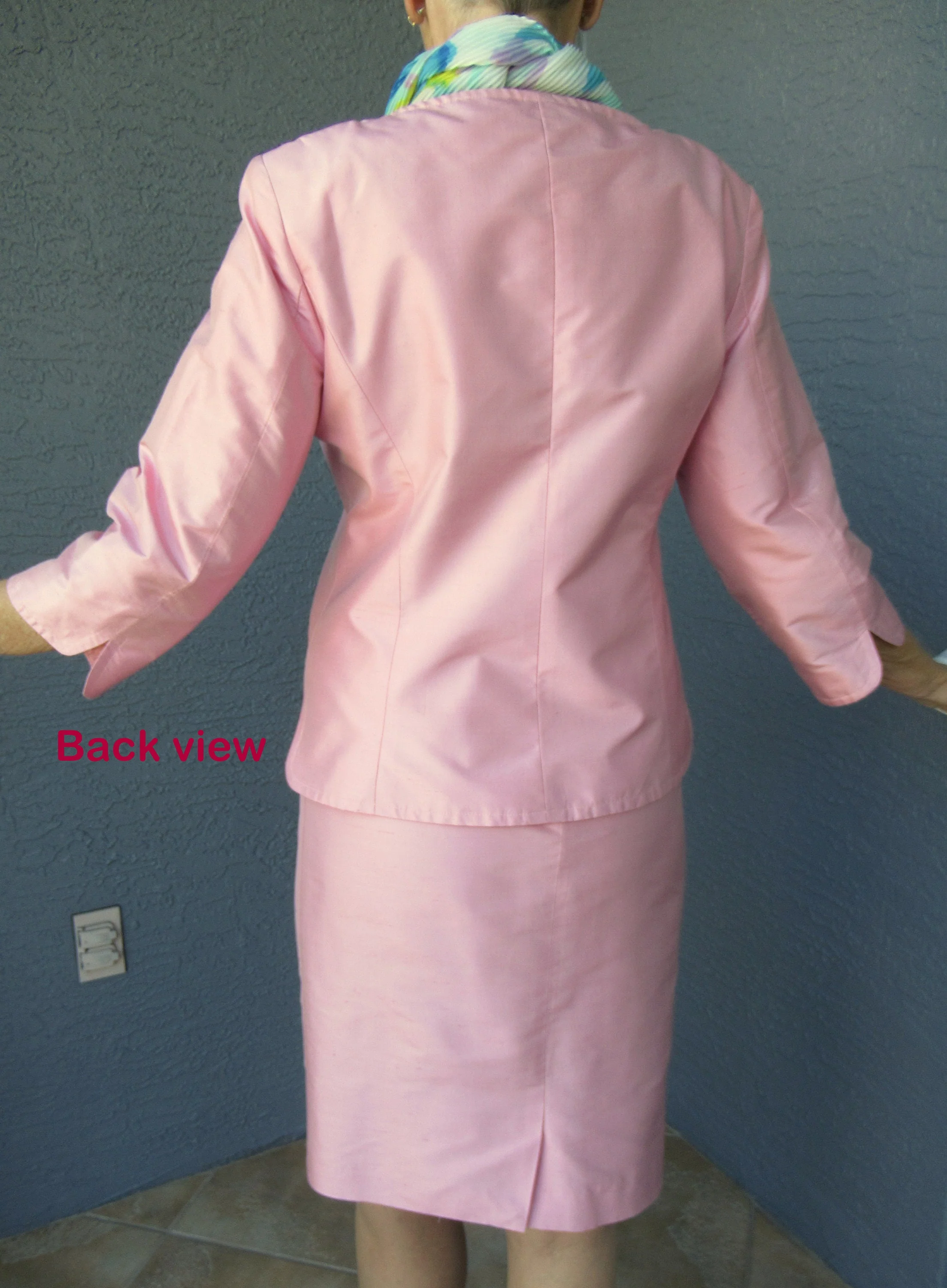 37 Bust Silk Suit Slim Skirt and Button Front Blazer with Quarter Length Sleeves Pretty In Pink Made In Usa Madison Gray Logo Lined Vtg by Madison Gray - Image 10