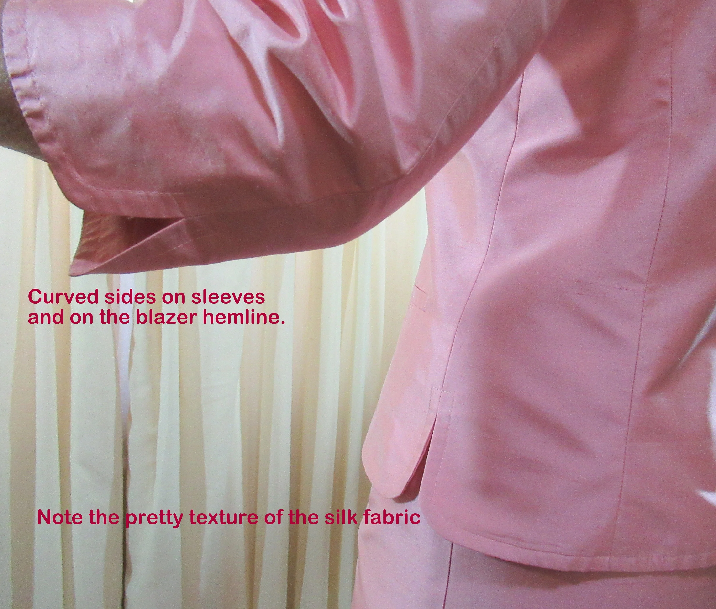 37 Bust Silk Suit Slim Skirt and Button Front Blazer with Quarter Length Sleeves Pretty In Pink Made In Usa Madison Gray Logo Lined Vtg by Madison Gray - Image 7