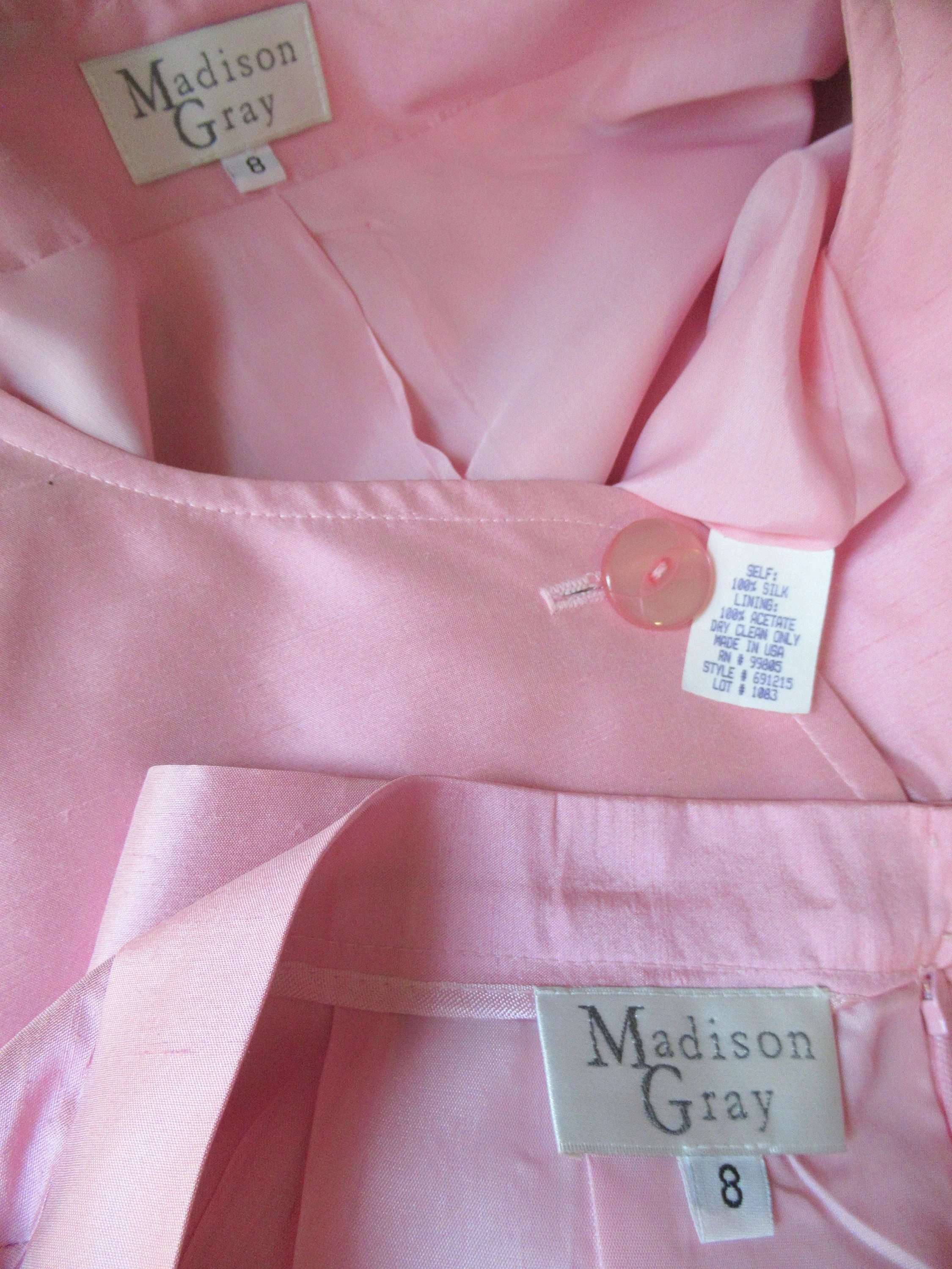 37 Bust Silk Suit Slim Skirt and Button Front Blazer with Quarter Length Sleeves Pretty In Pink Made In Usa Madison Gray Logo Lined Vtg by Madison Gray - Image 9