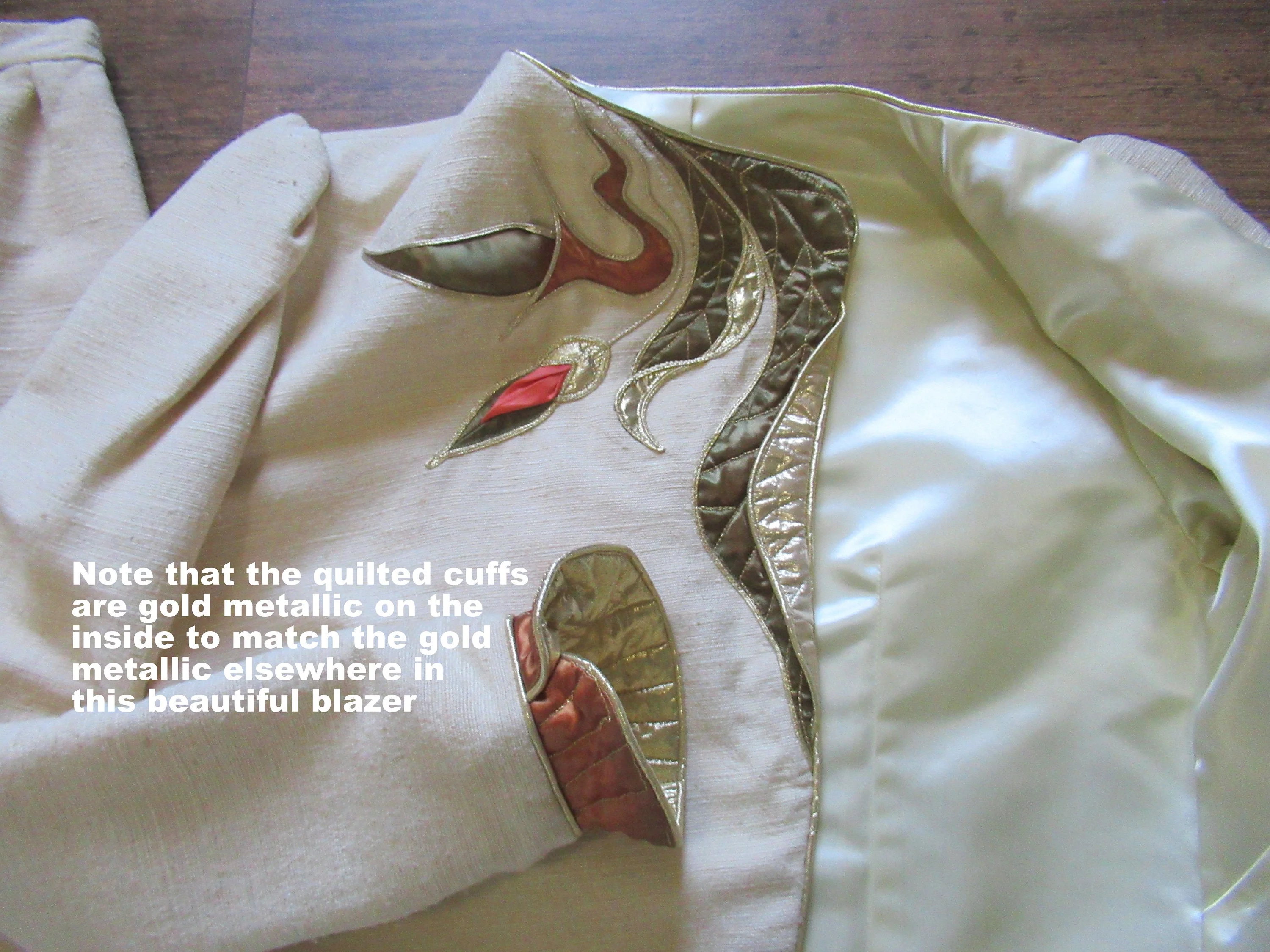 37 Bust Suit Skirt and Blazer Raw Silk Cream Gorgeous Copper/gold Quilted Trim Pencil Skirt 27 Inch Waist Made In Usa by Eugene Alexander - Image 6