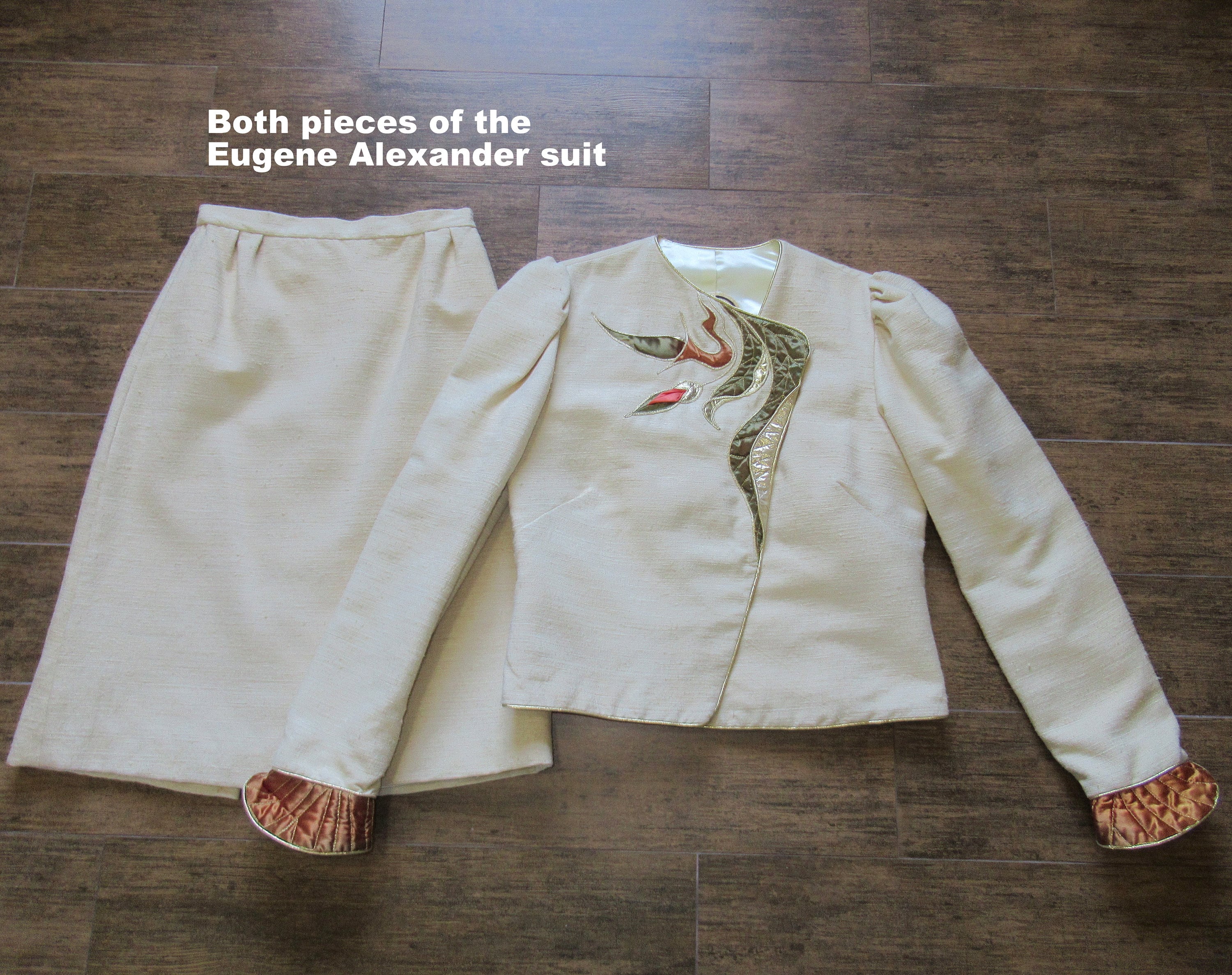 37 Bust Suit Skirt and Blazer Raw Silk Cream Gorgeous Copper/gold Quilted Trim Pencil Skirt 27 Inch Waist Made In Usa by Eugene Alexander - Image 8