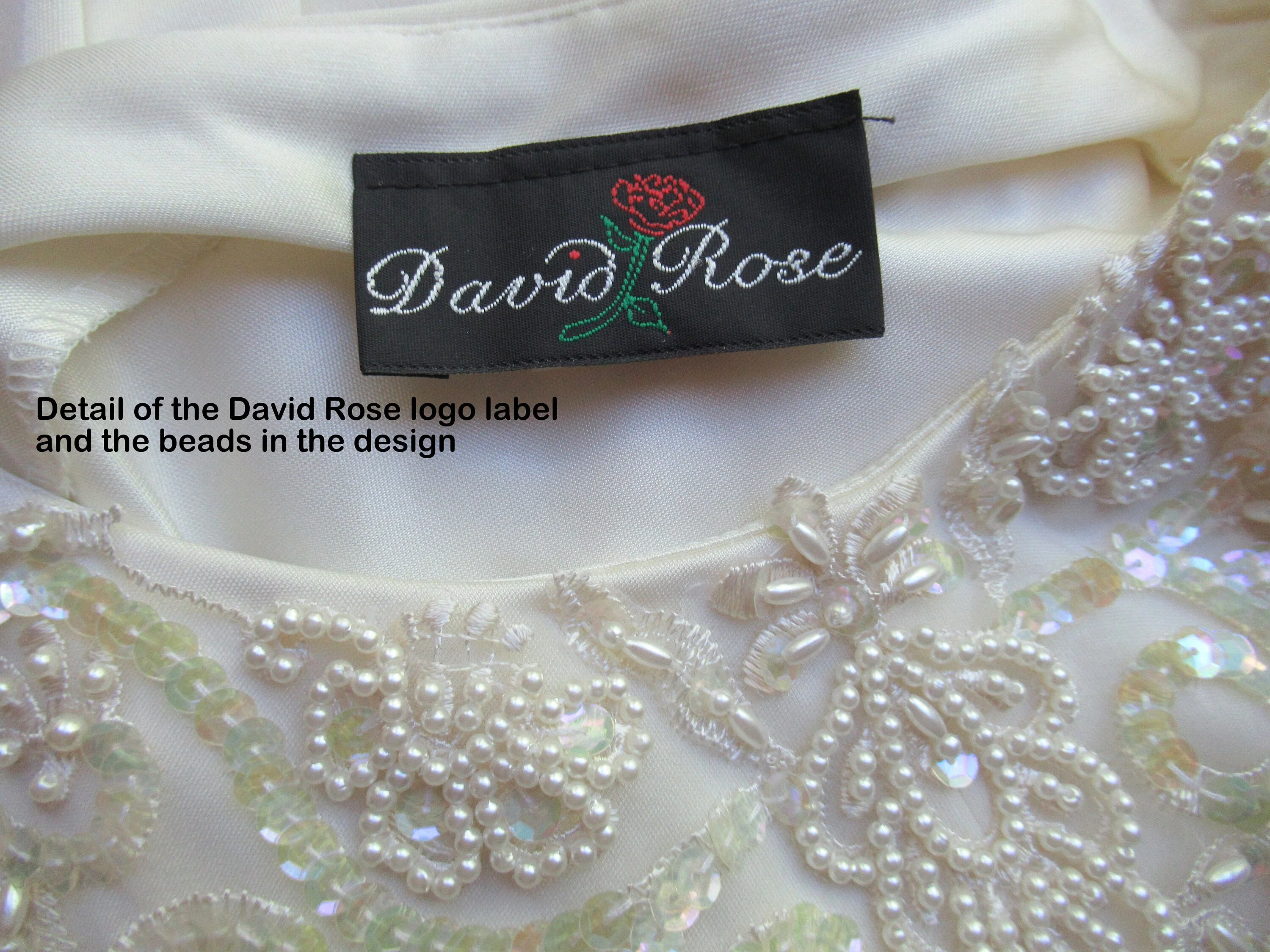 38 Bust Beaded Front Dress From Designer David Rose Cream Polyester, Draped Style, Long Sleeves, Disco Style, Back Zipper, Made In Usa Vtg - Image 9