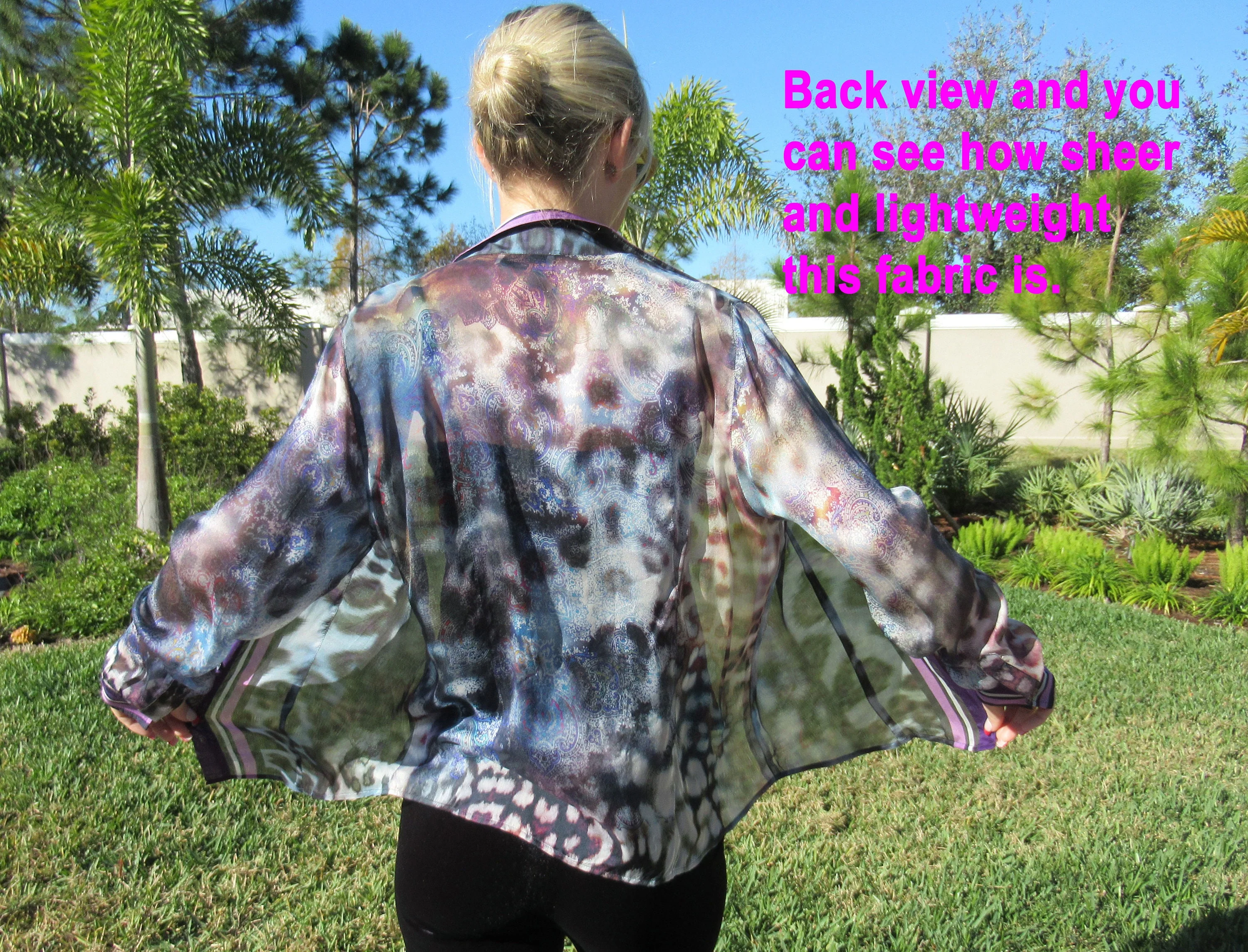 38 Bust Sheer Blouse Long Sleeve Chiffon Purple Lilac Black Animal Print Paisley Stripes Statement Vintage Collar by Bonnie & Norma - Image 10