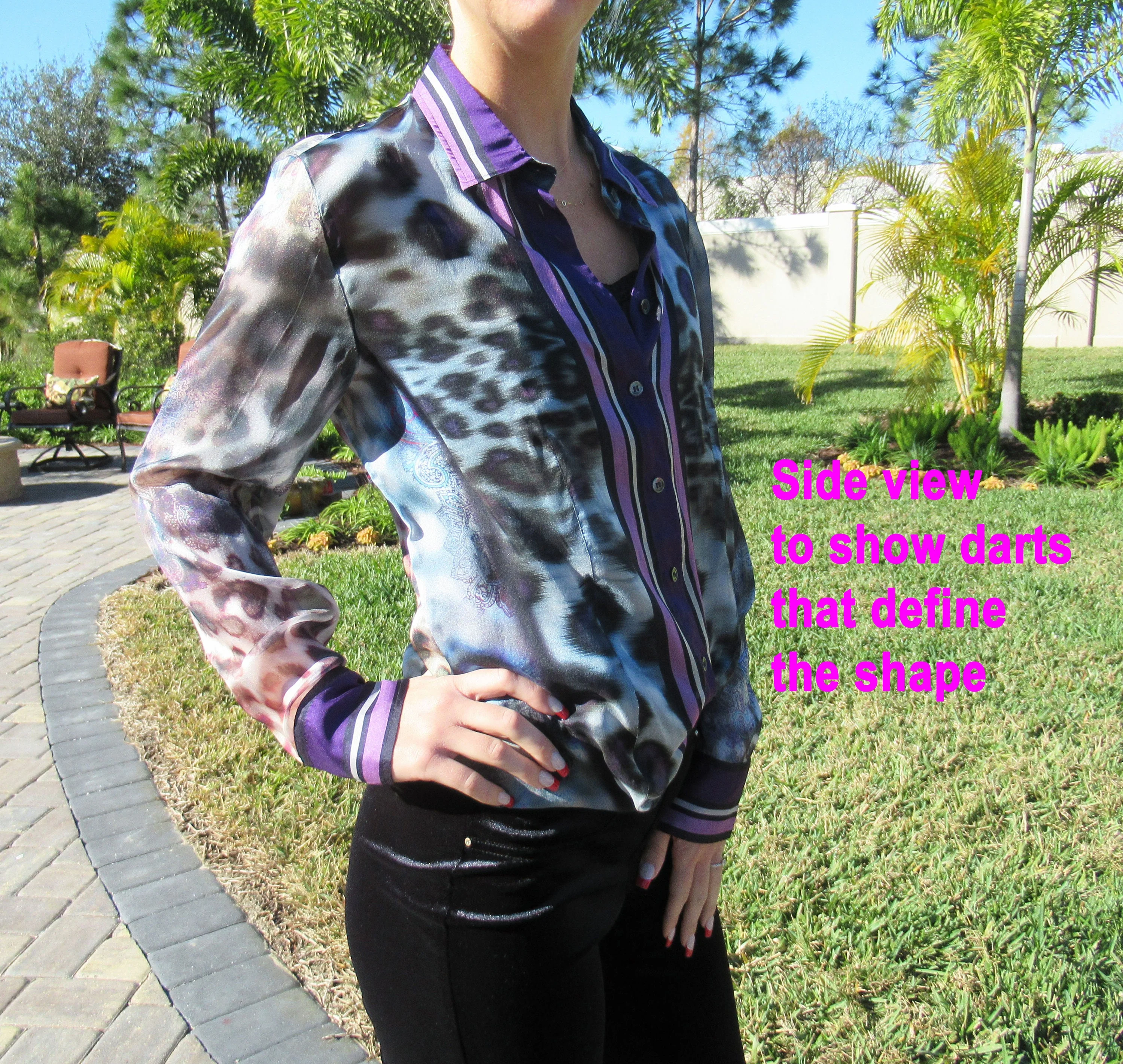 38 Bust Sheer Blouse Long Sleeve Chiffon Purple Lilac Black Animal Print Paisley Stripes Statement Vintage Collar by Bonnie & Norma - Image 5