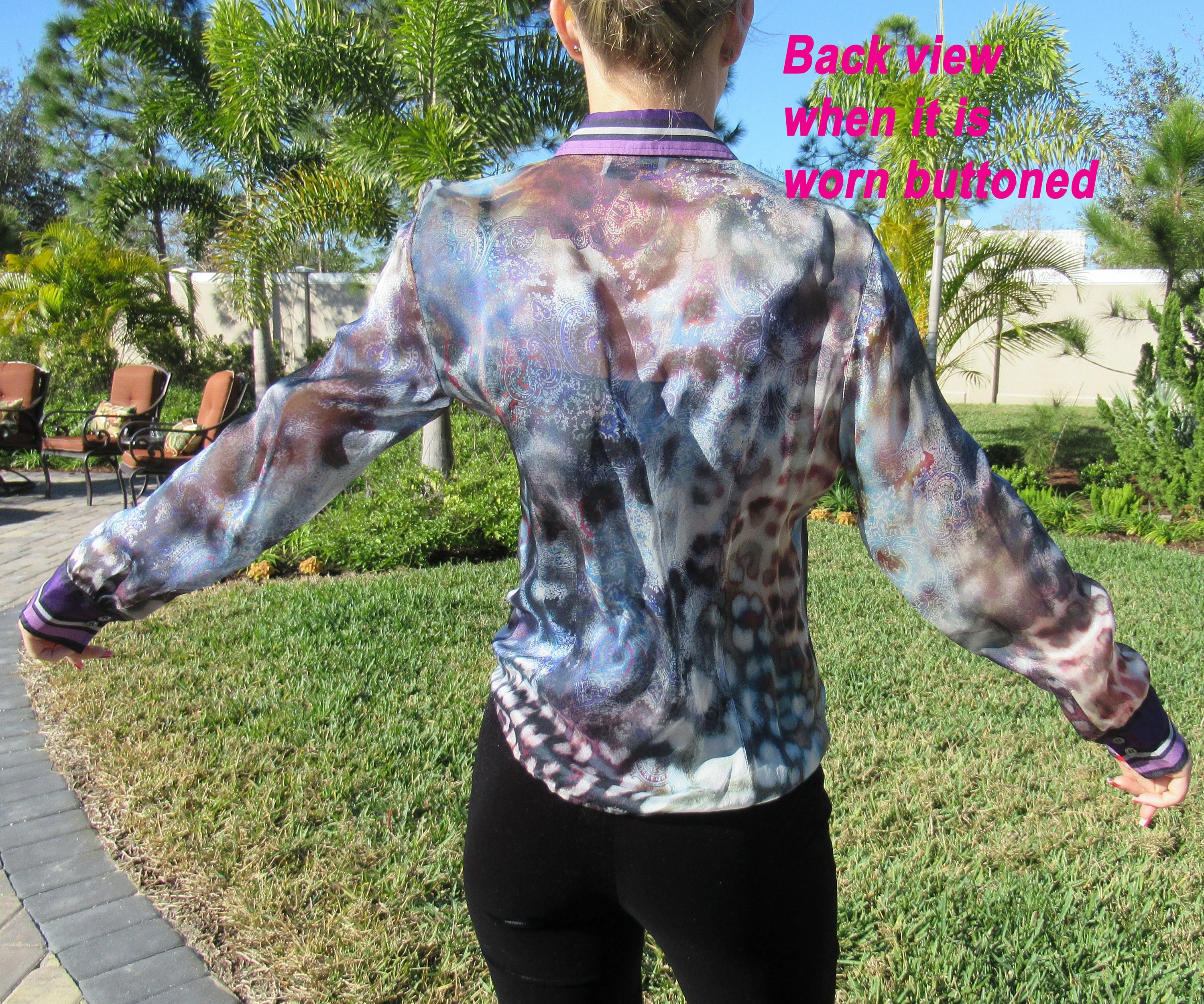 38 Bust Sheer Blouse Long Sleeve Chiffon Purple Lilac Black Animal Print Paisley Stripes Statement Vintage Collar by Bonnie & Norma - Image 9