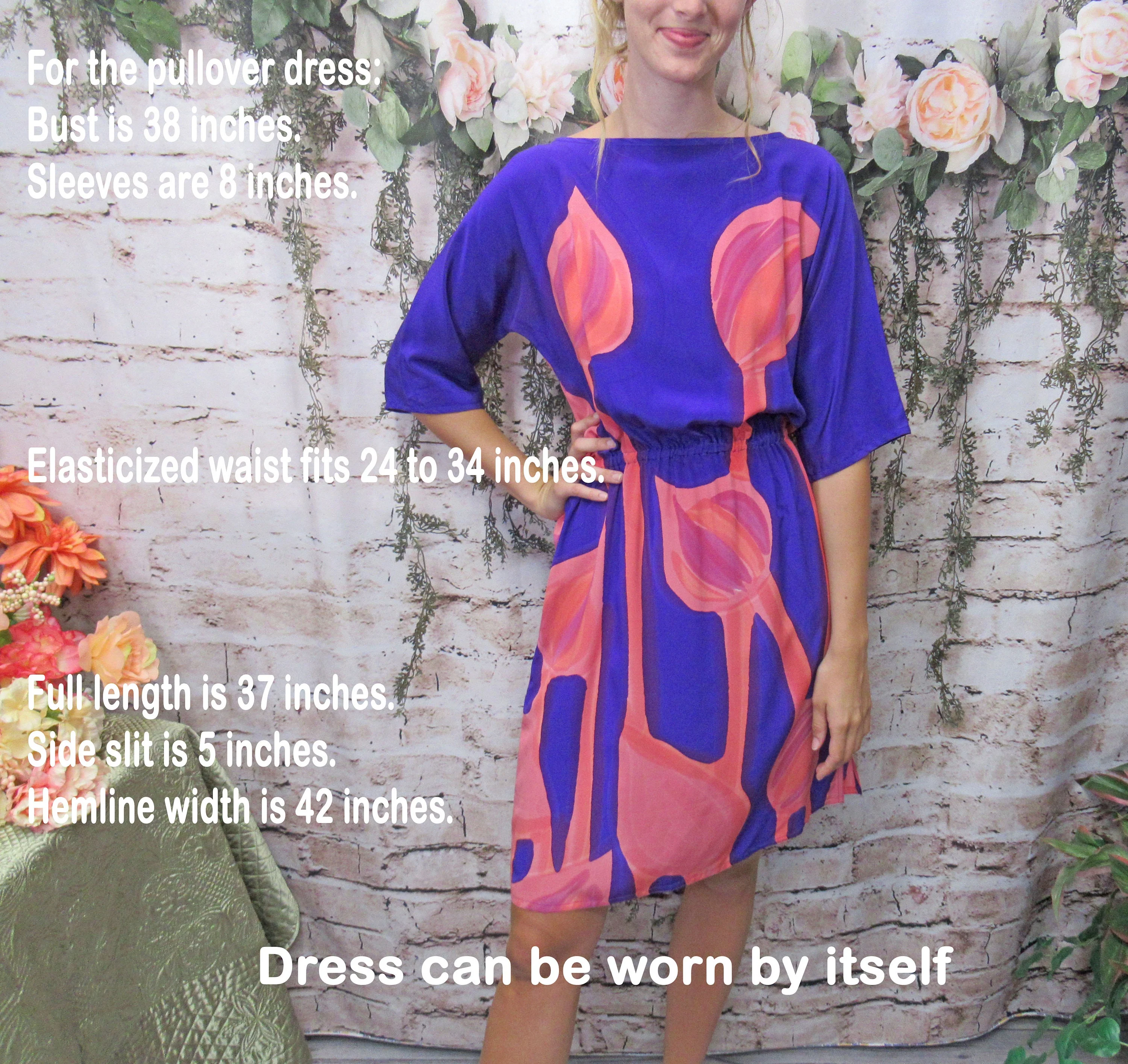38 Bust Two Piece Set Dress and Button Front Tunic Length Cover Up Short Pullover Dress Purple Floral Light Silk Nico Ltd. Unique 80s - Image 3