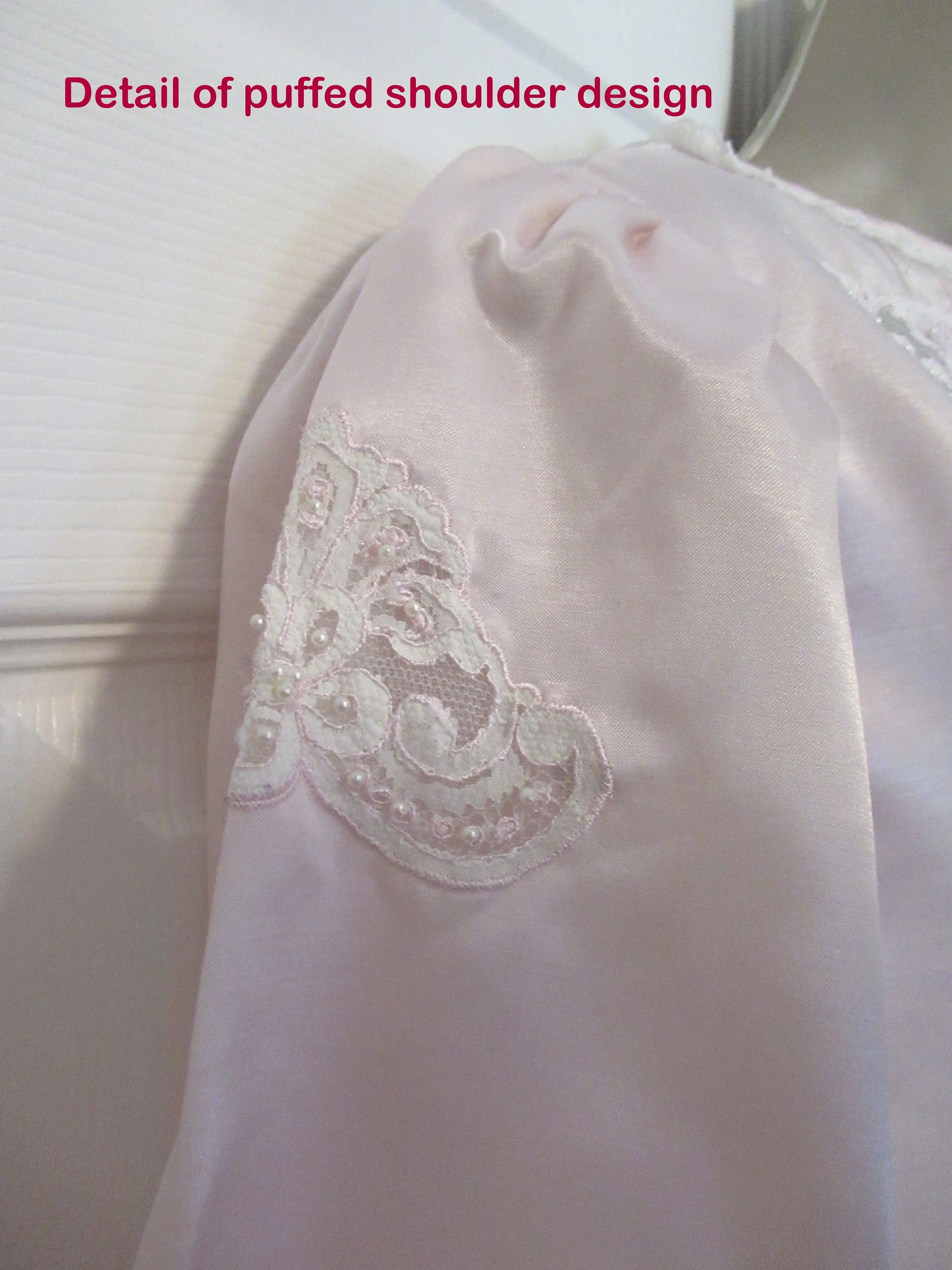 39 Bust Nightgown Polyester and Cotton Mix Fabric Pastel Pink Nylon White Lace Bead Trim, Sz Small, Puffed Shoulders, Unique Style by Etienne - Image 6
