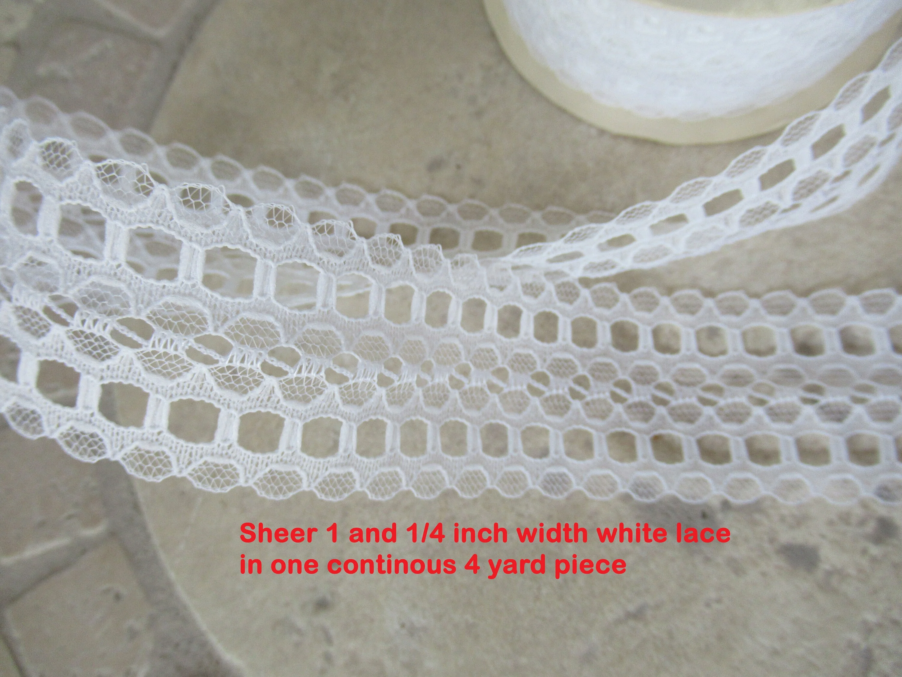 4 Yards Sheer Lace 1. 25 Inch Wide Trim 1 Continuous Piece Classic White Flat Floral Double Row Lace Use for Trims Dresses Crafts Vtg - Image 3
