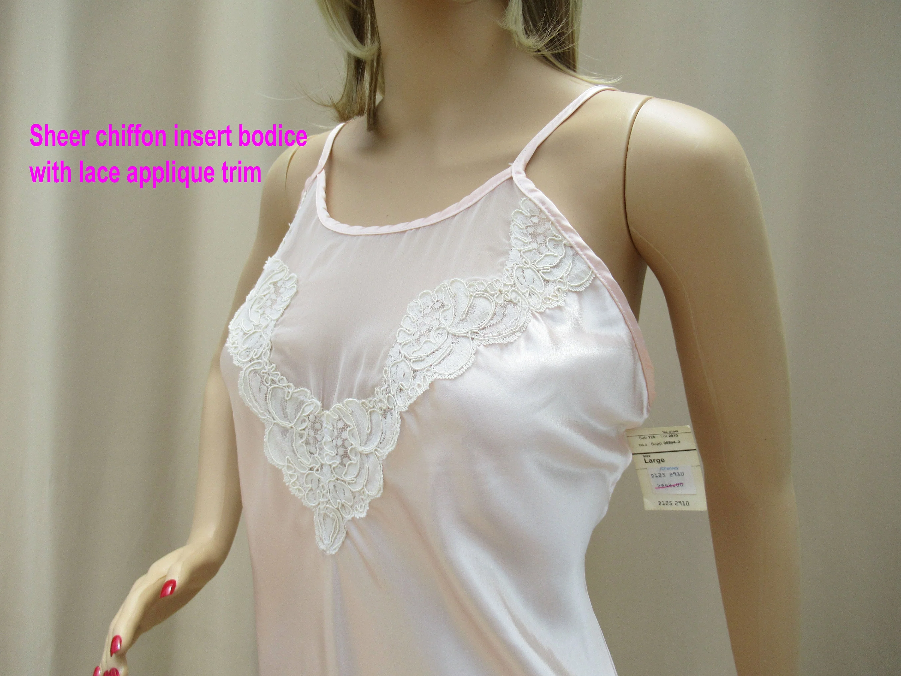 40 Inch Bust Robe and Nightgown Set Never Worn Delicates, Pink Open Front Sheer Robe, Long Gown, Polyester/lace, Made Usa, Original Paper Tag - Image 6