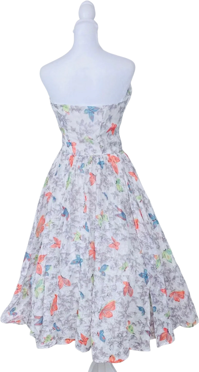 40s/50s 40s Vintage White Butterfly Print Party Dress - Image 2