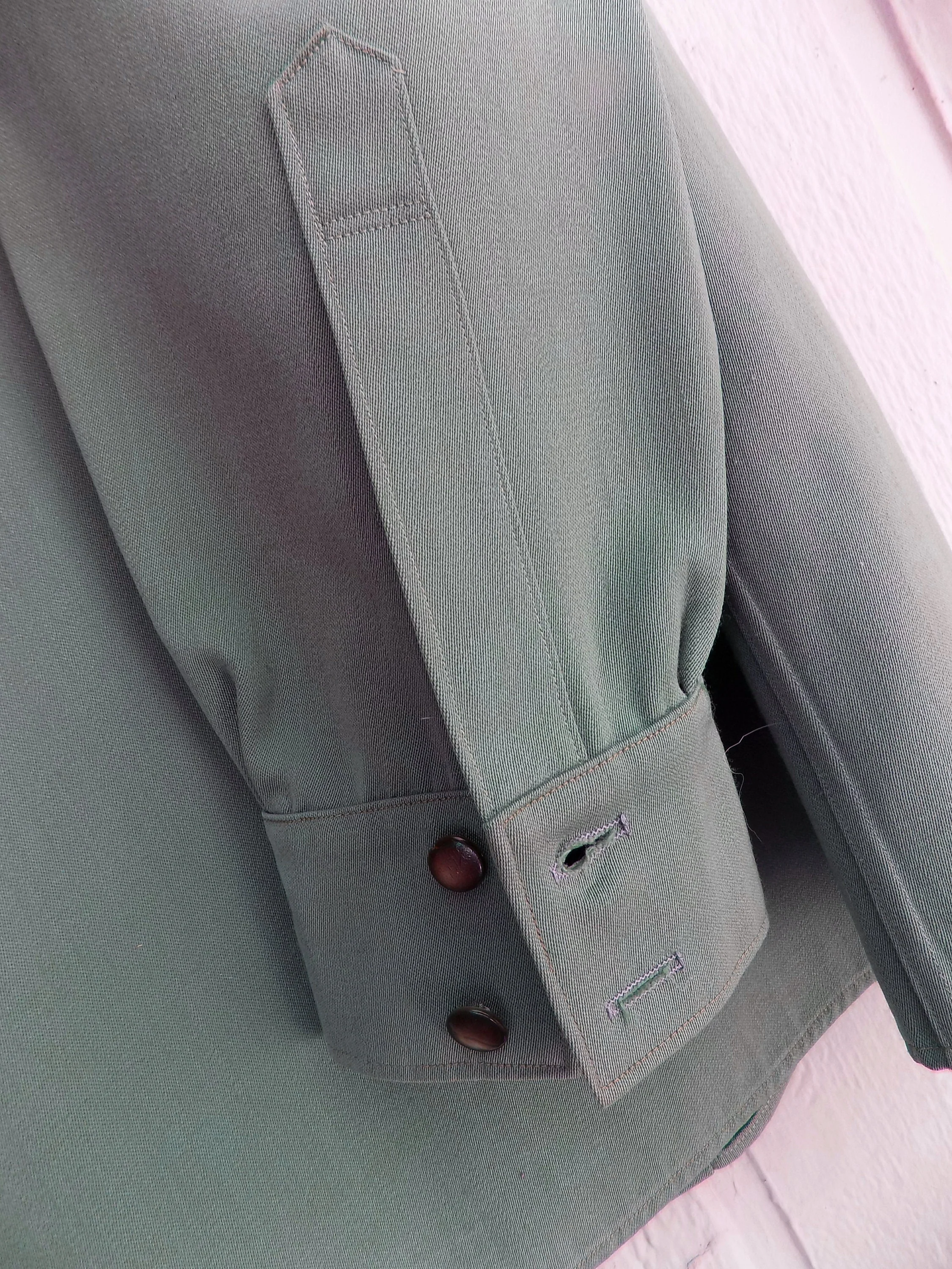 40s 50s Arrow Work Shirt Gabardine Loop Collar Green 155 Collar Henry Fonda Near Mint by Arrow - Image 6