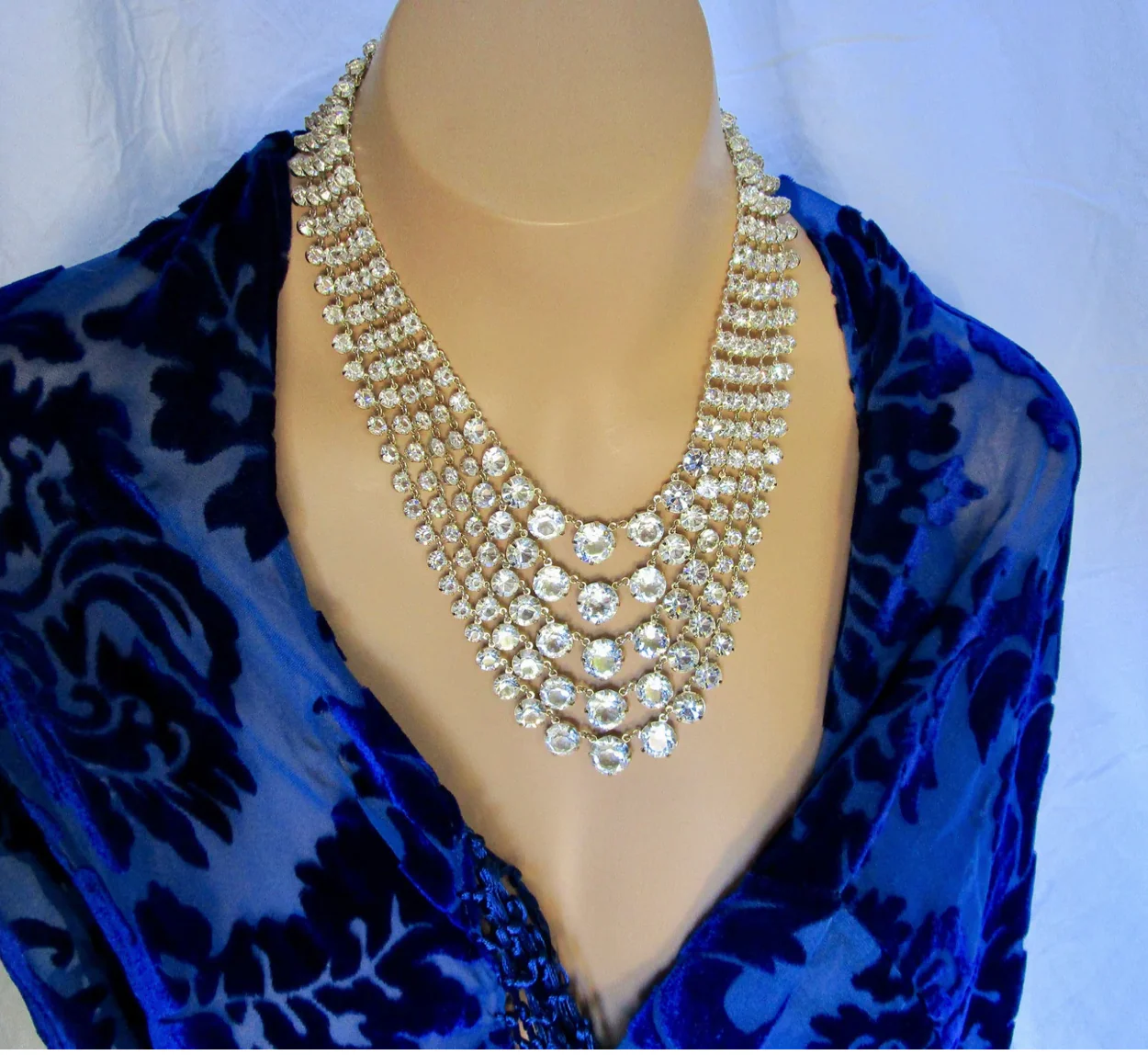 40s/50s Art Deco 5-strand Crystal Riviere Necklace - Image 10