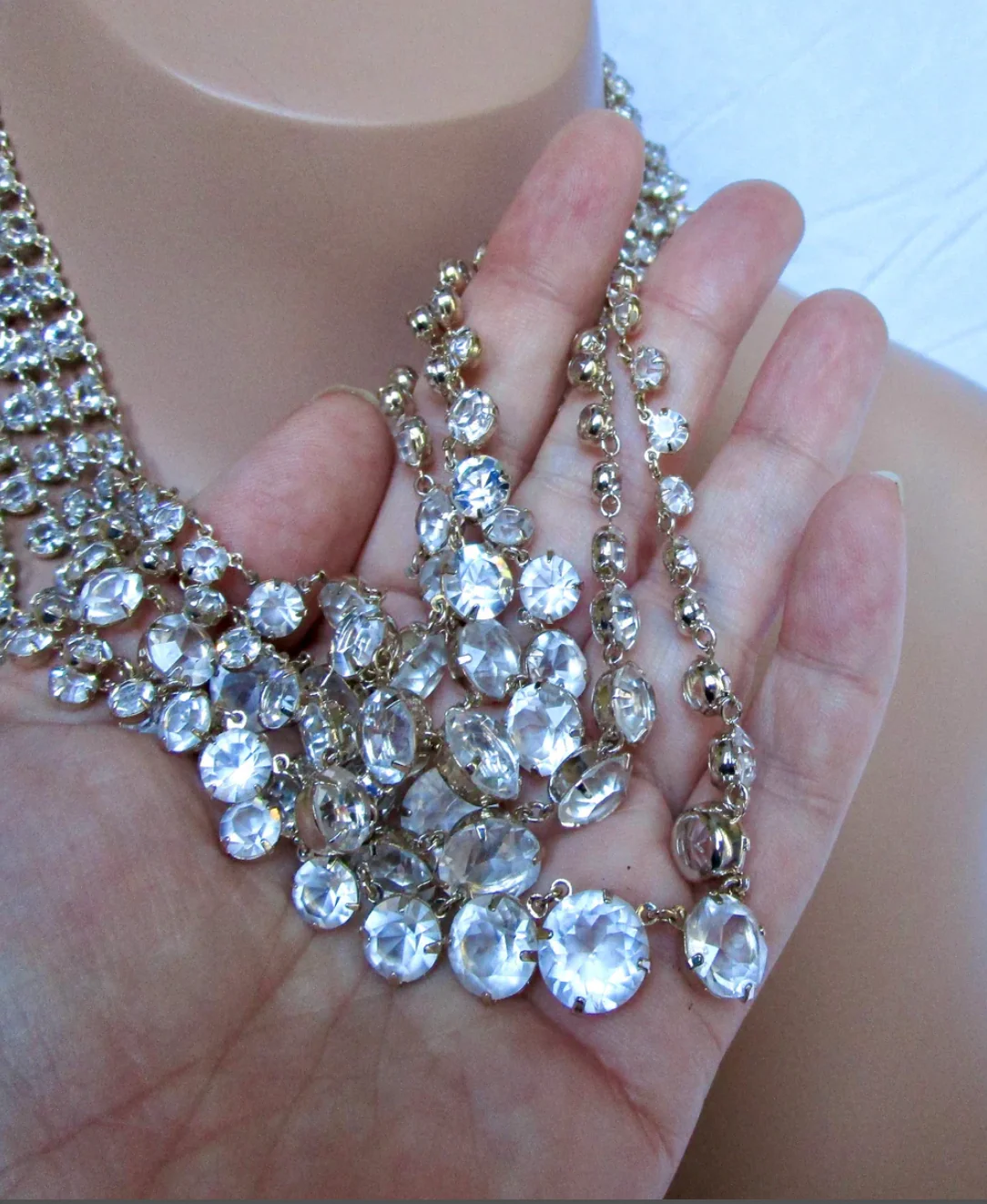40s/50s Art Deco 5-strand Crystal Riviere Necklace - Image 7