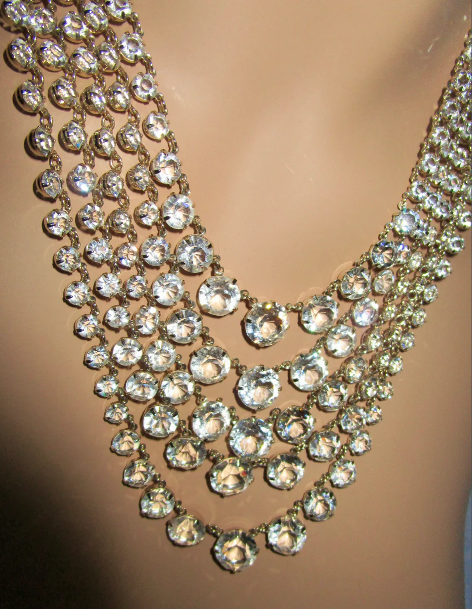 40s/50s Art Deco 5-strand Crystal Riviere Necklace - Image 8