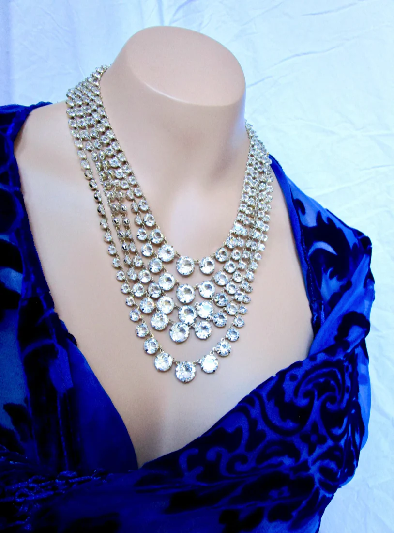 40s/50s Art Deco 5-strand Crystal Riviere Necklace - Image 9
