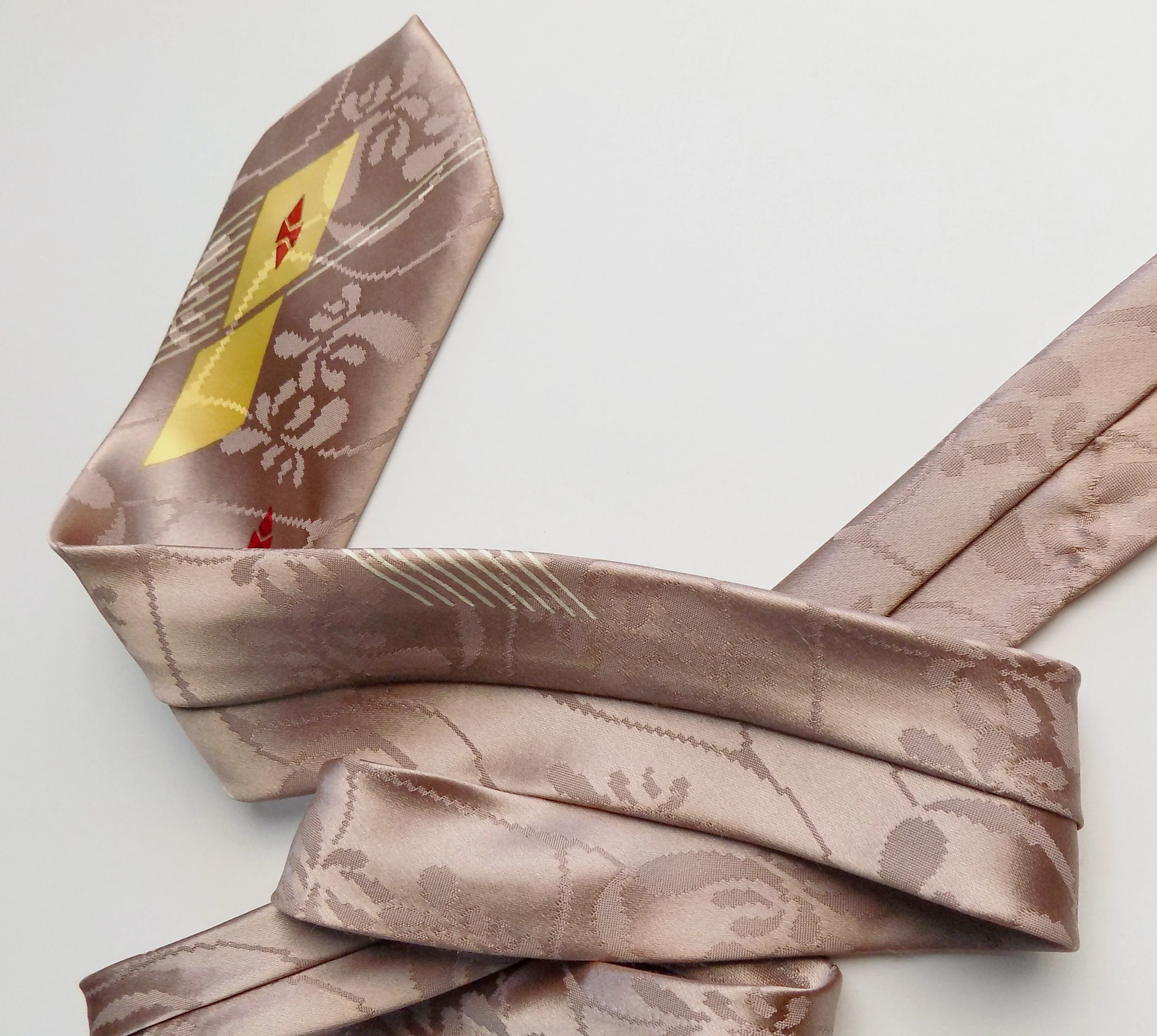40s 50s Art Deco Satin Necktie Red Yellow Gray Lavender Silk Rayon - Image 5