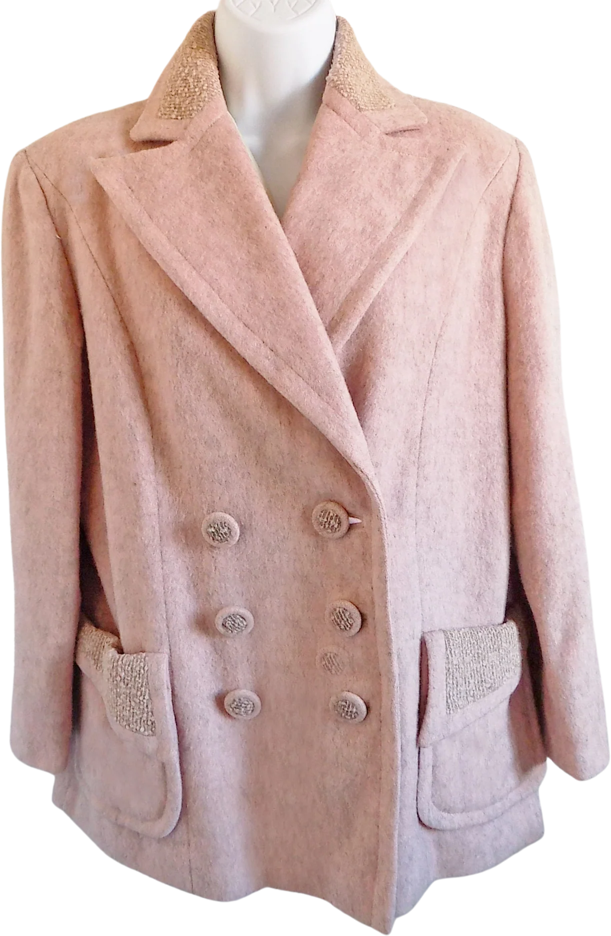 40s 50s Atomic Rockabilly Woman's Pink Wool Jacket Mohair Styline Mid Century Gray Slubbed Collar Buttons and Pocket Flecks