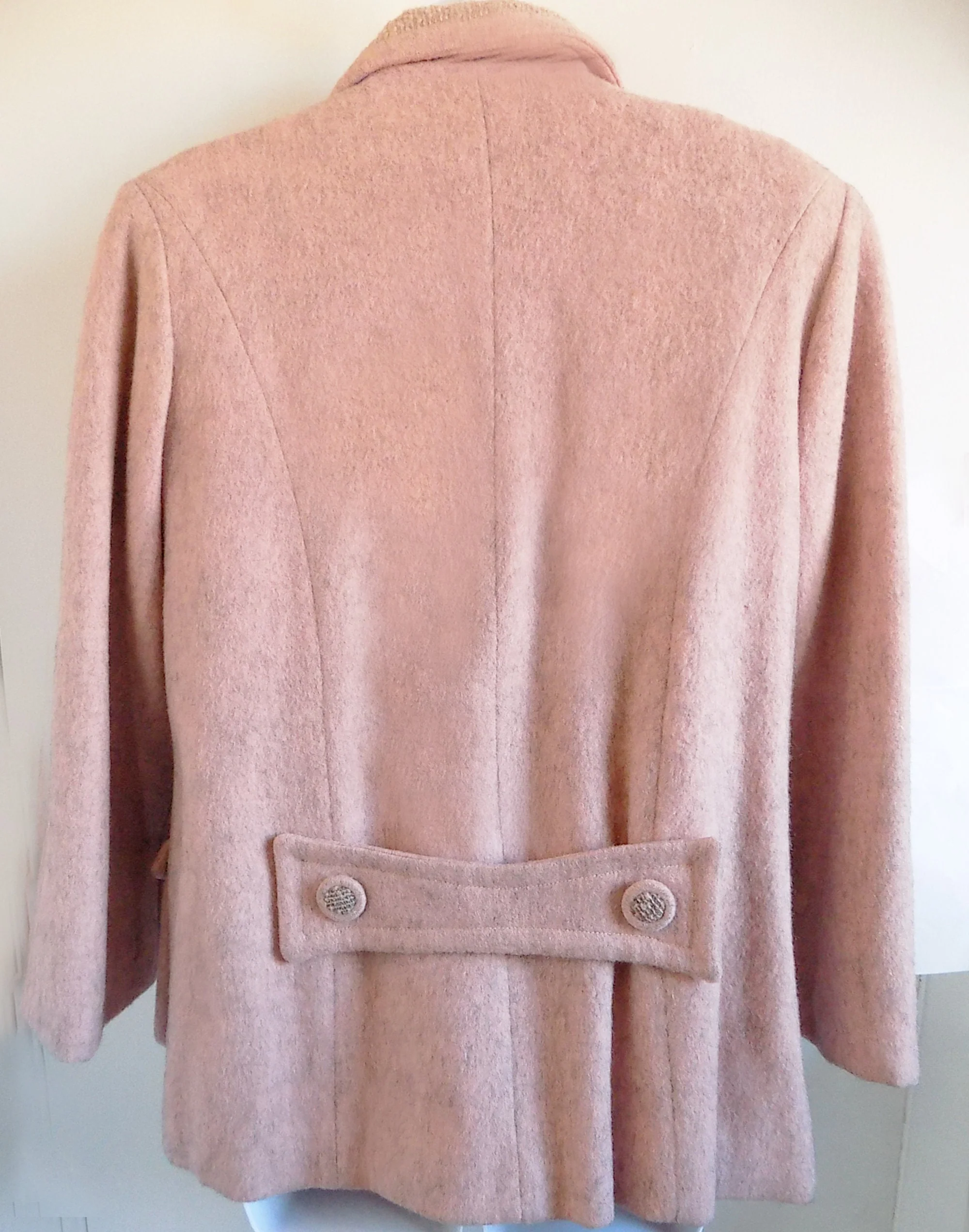40s 50s Atomic Rockabilly Woman's Pink Wool Jacket Mohair Styline Mid Century Gray Slubbed Collar Buttons and Pocket Flecks - Image 3