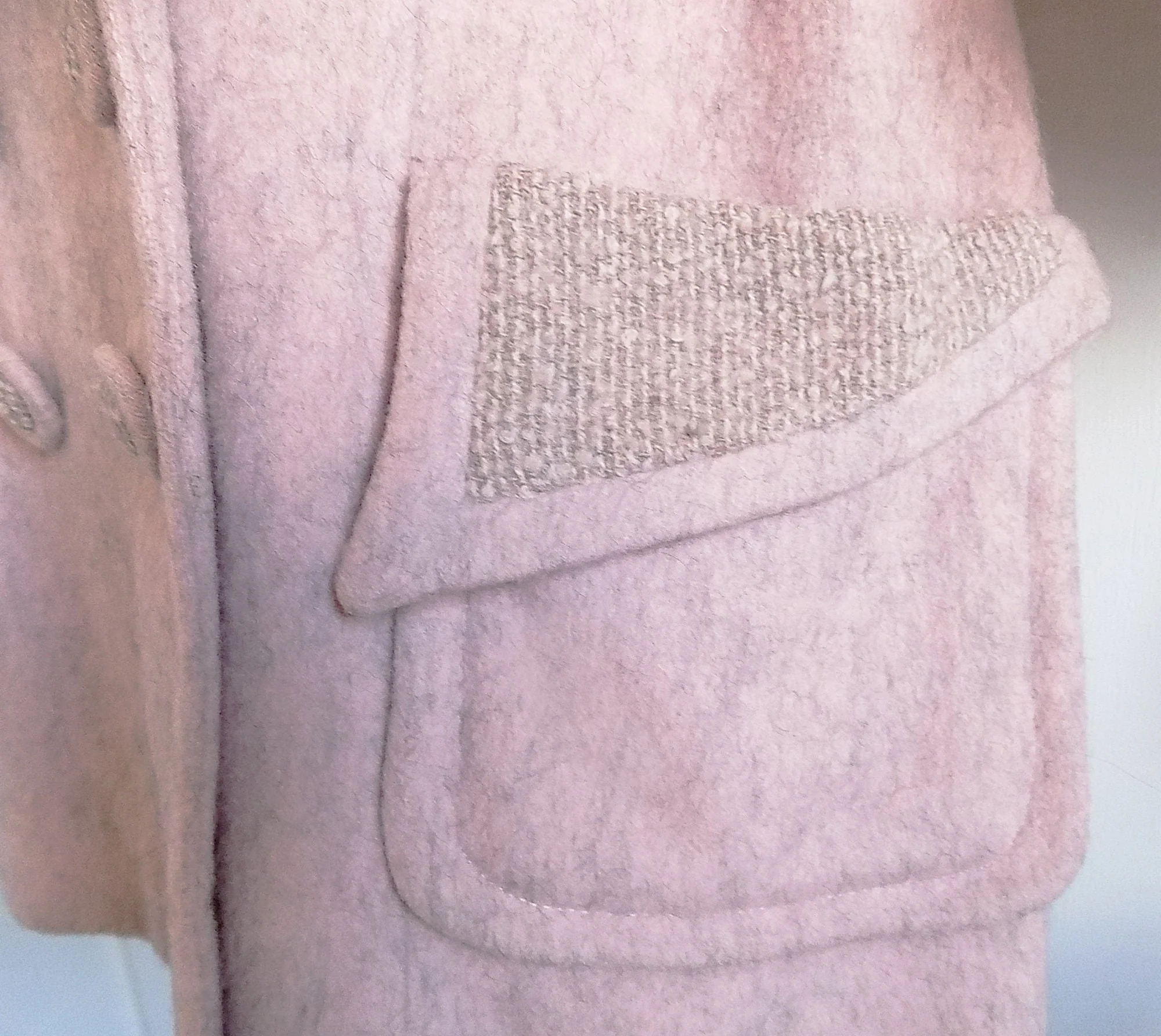 40s 50s Atomic Rockabilly Woman's Pink Wool Jacket Mohair Styline Mid Century Gray Slubbed Collar Buttons and Pocket Flecks - Image 4