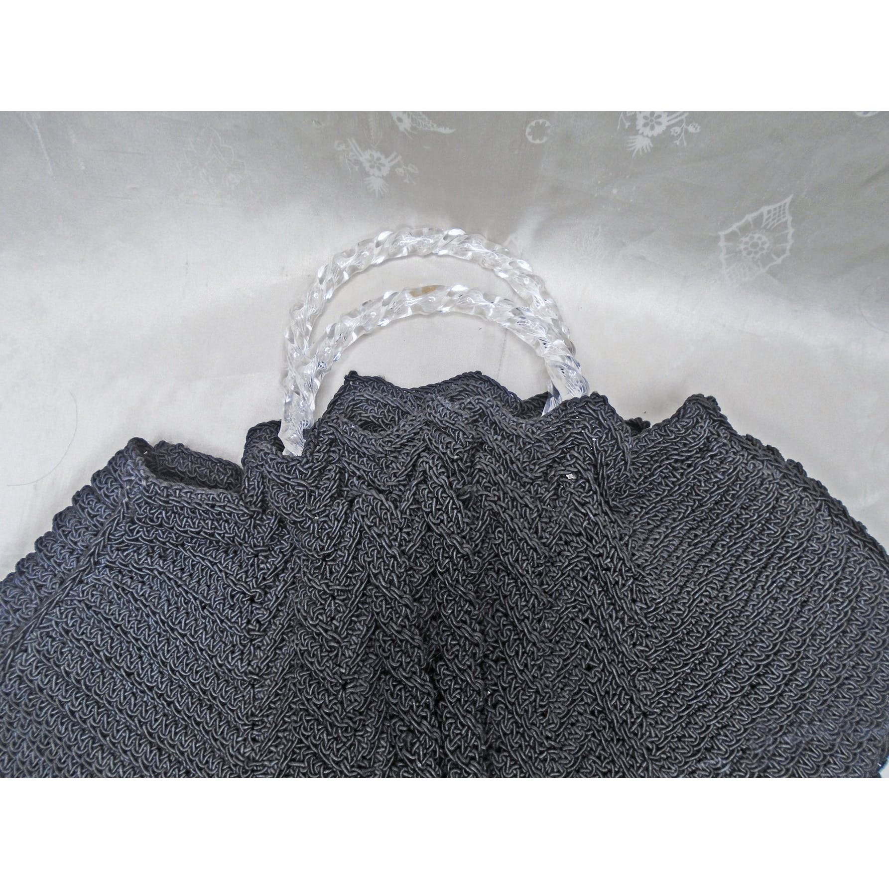 40s/50s Big Black Corde Purse Carved Lucite Handles - Image 2