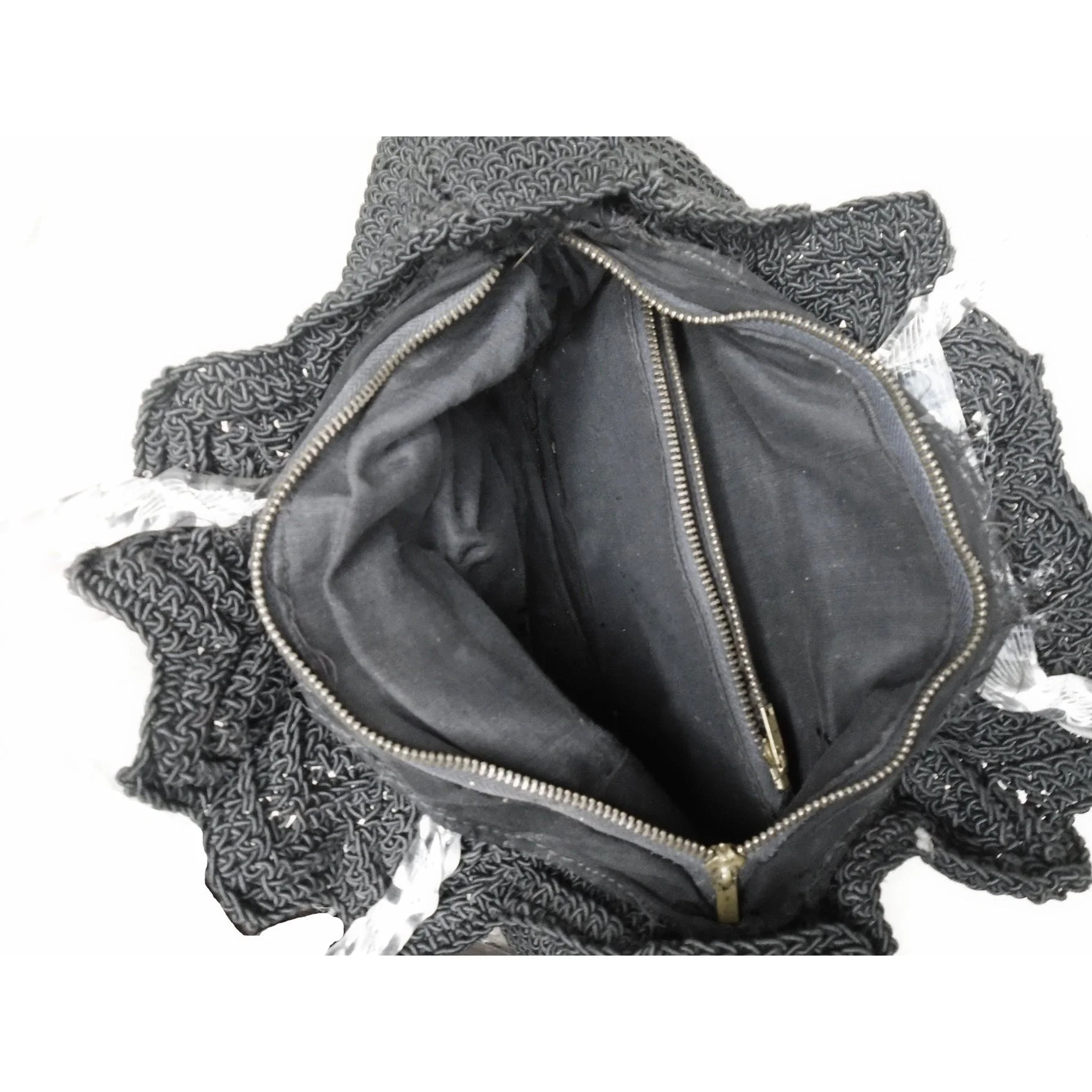 40s/50s Big Black Corde Purse Carved Lucite Handles - Image 7