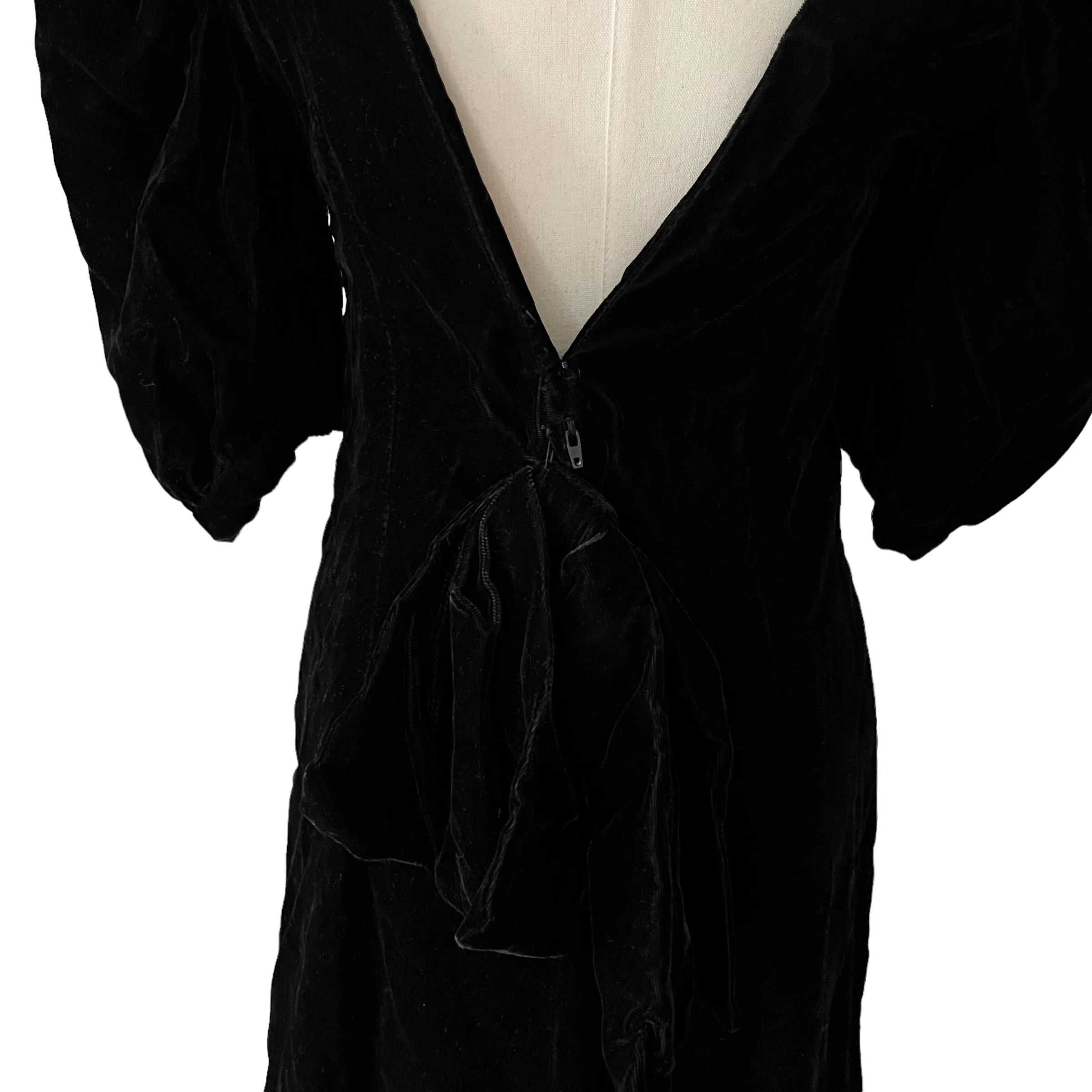 40s/50s Black Crushed Velvet Beaded Homemade Dress - Image 4