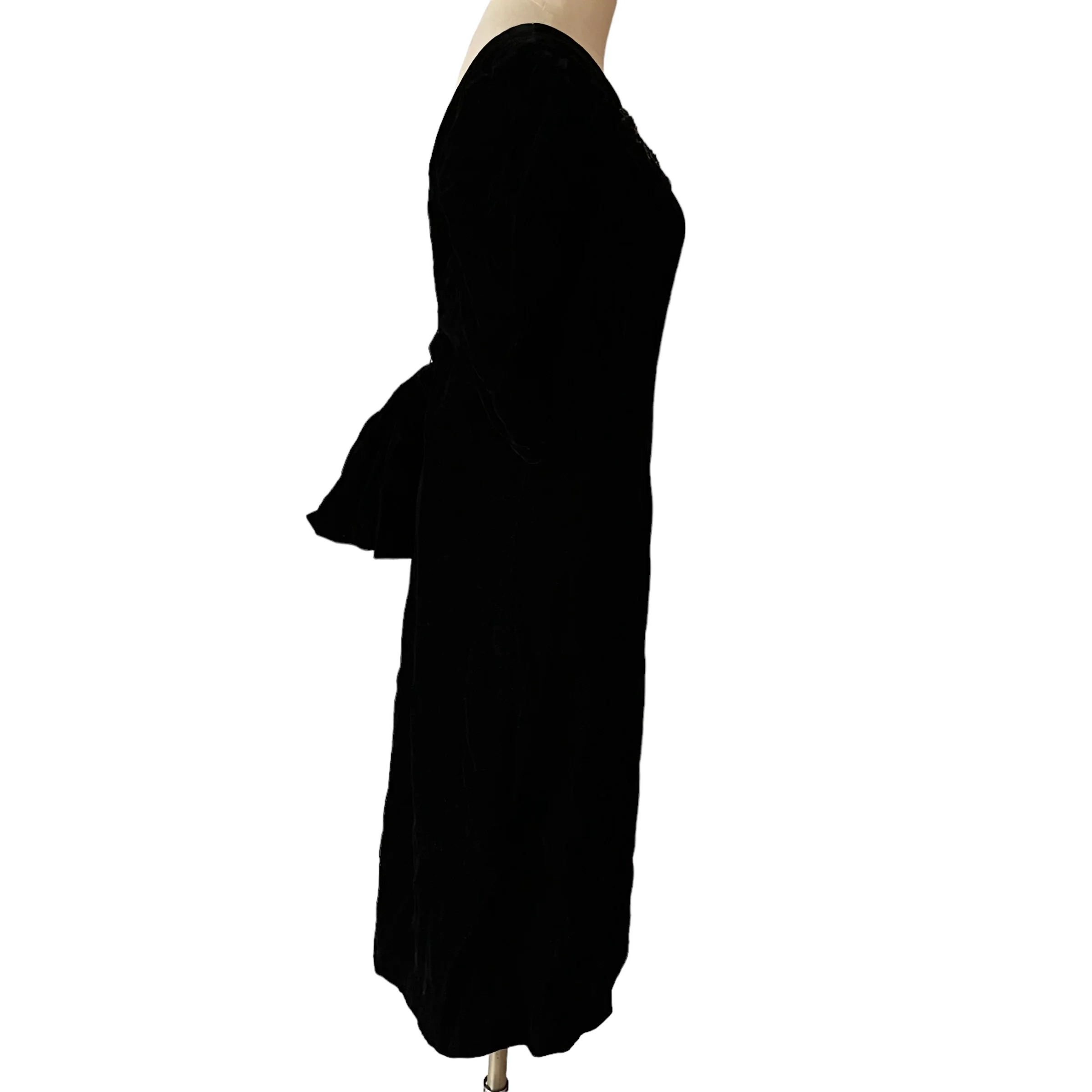 40s/50s Black Crushed Velvet Beaded Homemade Dress - Image 6