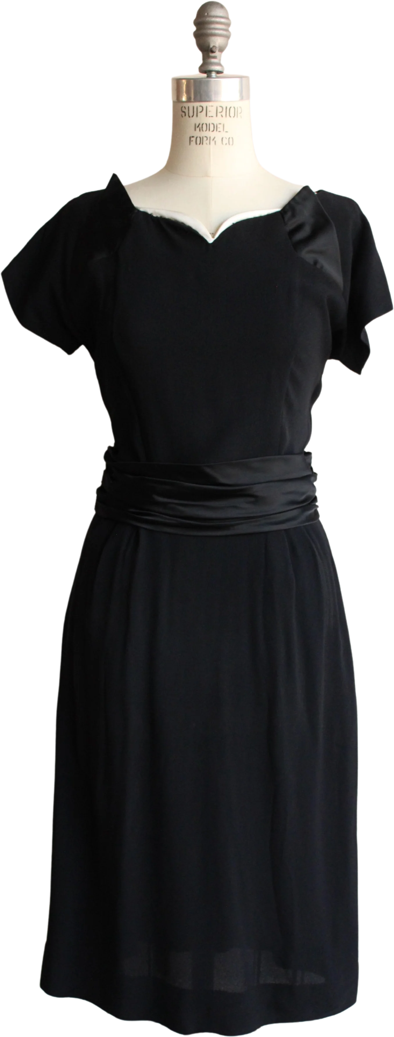 40s/50s Black Rayon Dress With Sweetheart Neckline