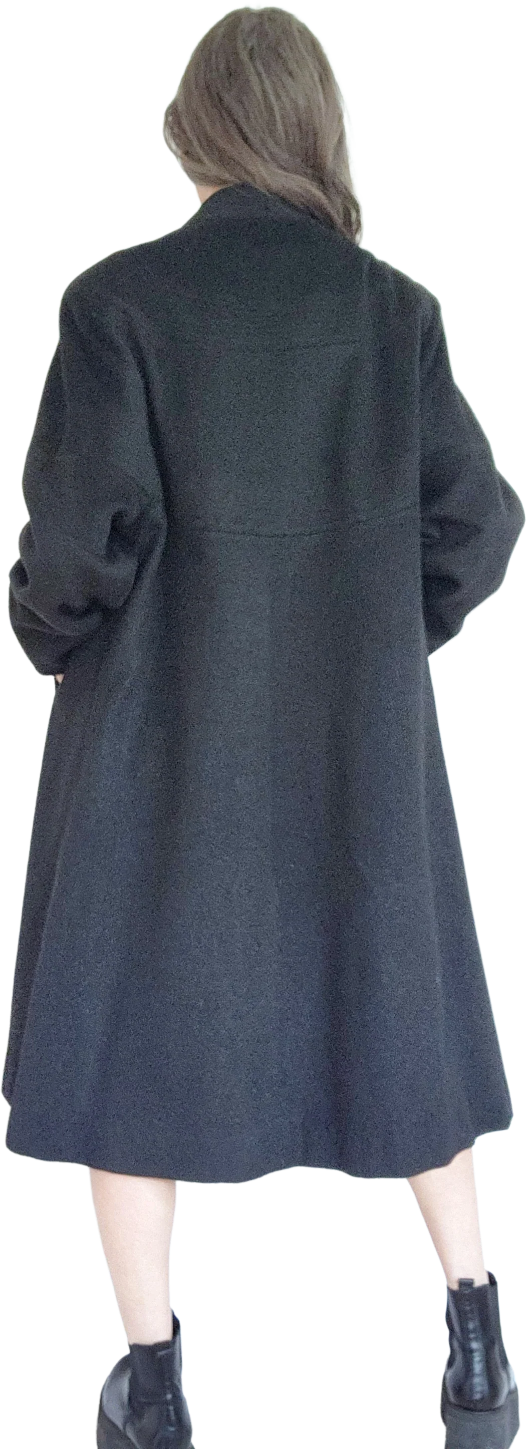 40s/50s Black Wool Swing Coat With Silky Striped Lining By Austelle - Penney's - Image 2