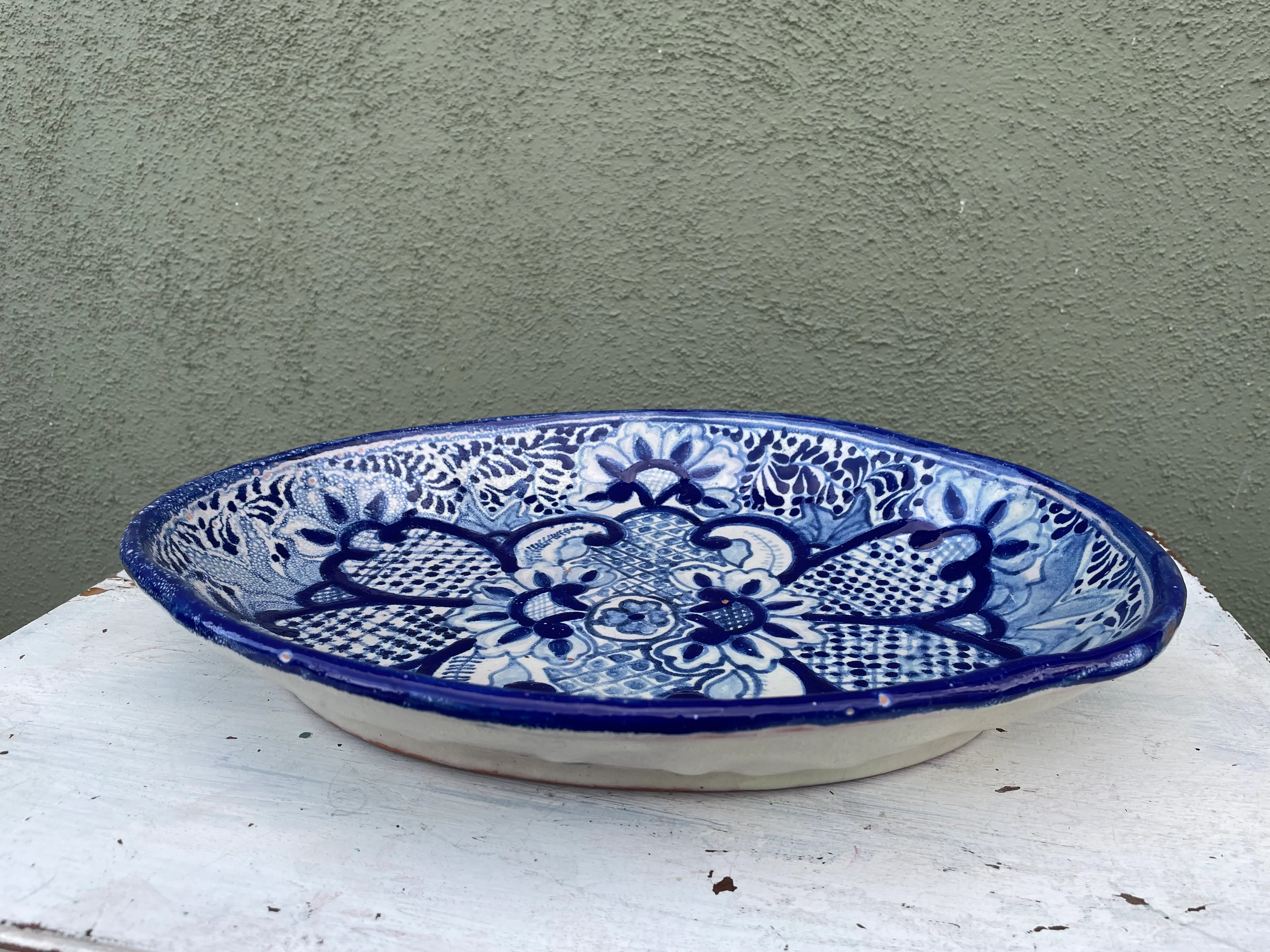 40s/50s Blue And White Painted Pottery Serving Puebla - Image 8