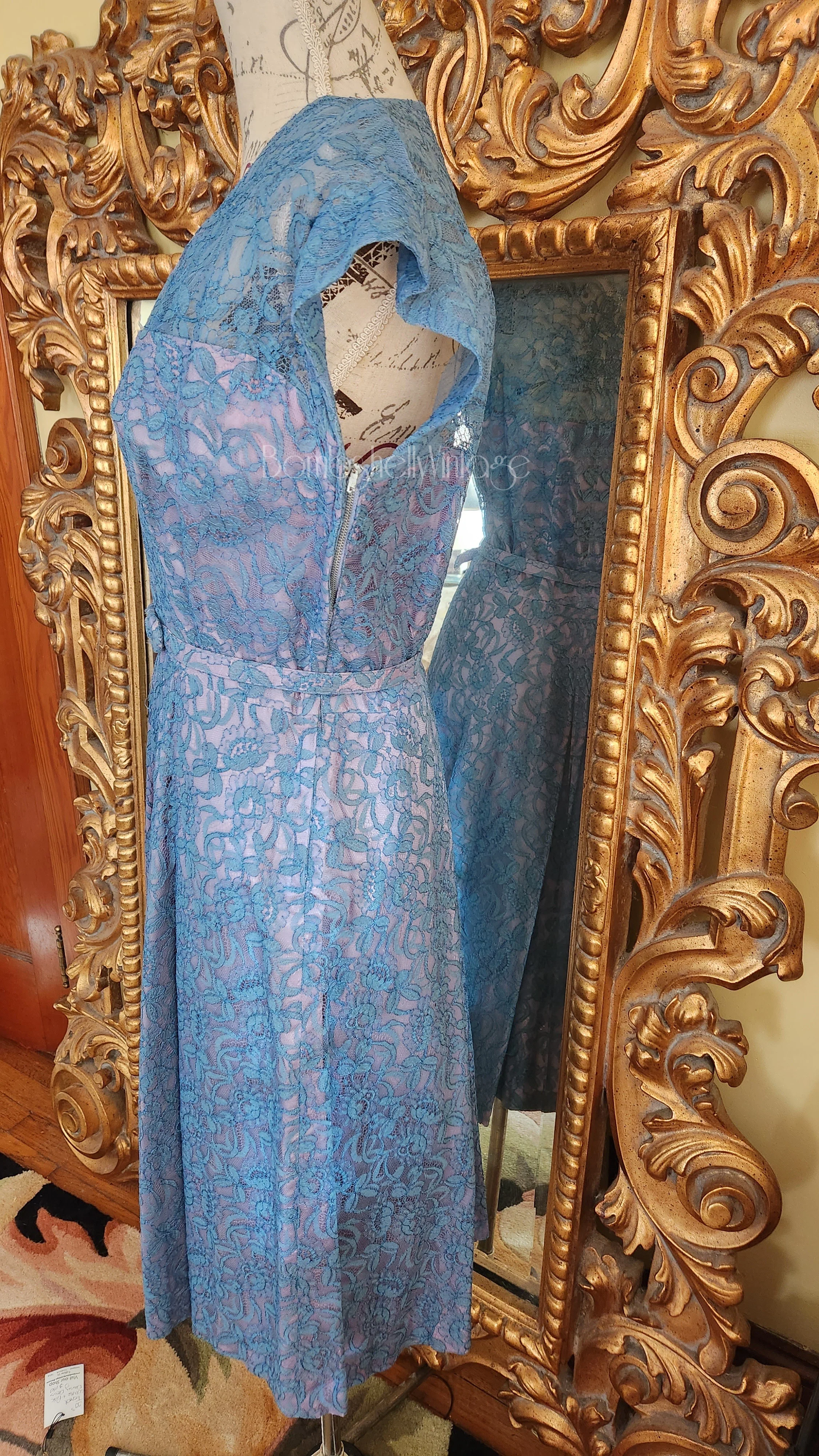 40s/50s Blue Lace Dress With Bolero Jacket And Belt By Tea Time Originals - Image 3
