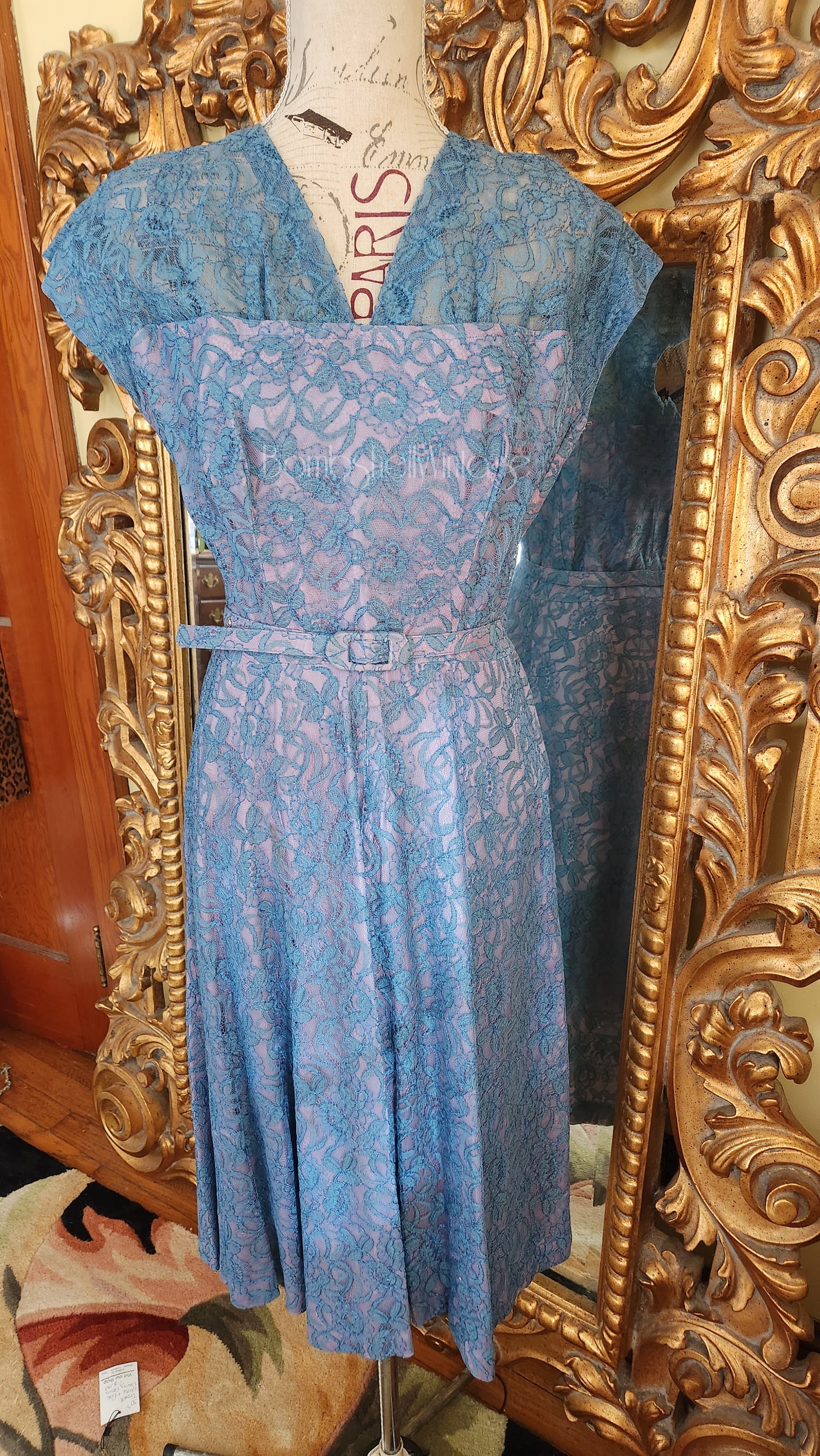 40s/50s Blue Lace Dress With Bolero Jacket And Belt By Tea Time Originals - Image 5