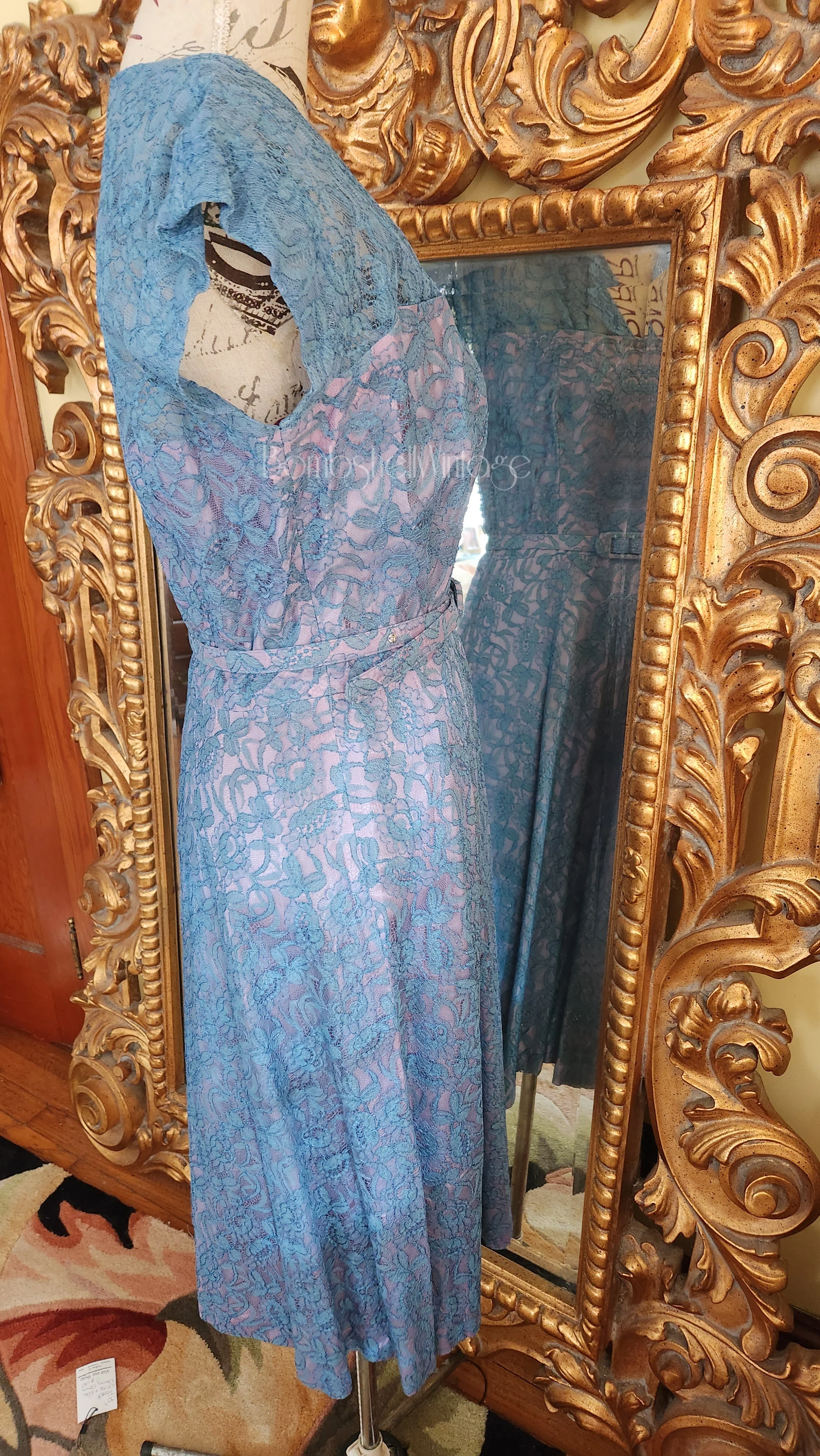 40s/50s Blue Lace Dress With Bolero Jacket And Belt By Tea Time Originals - Image 6