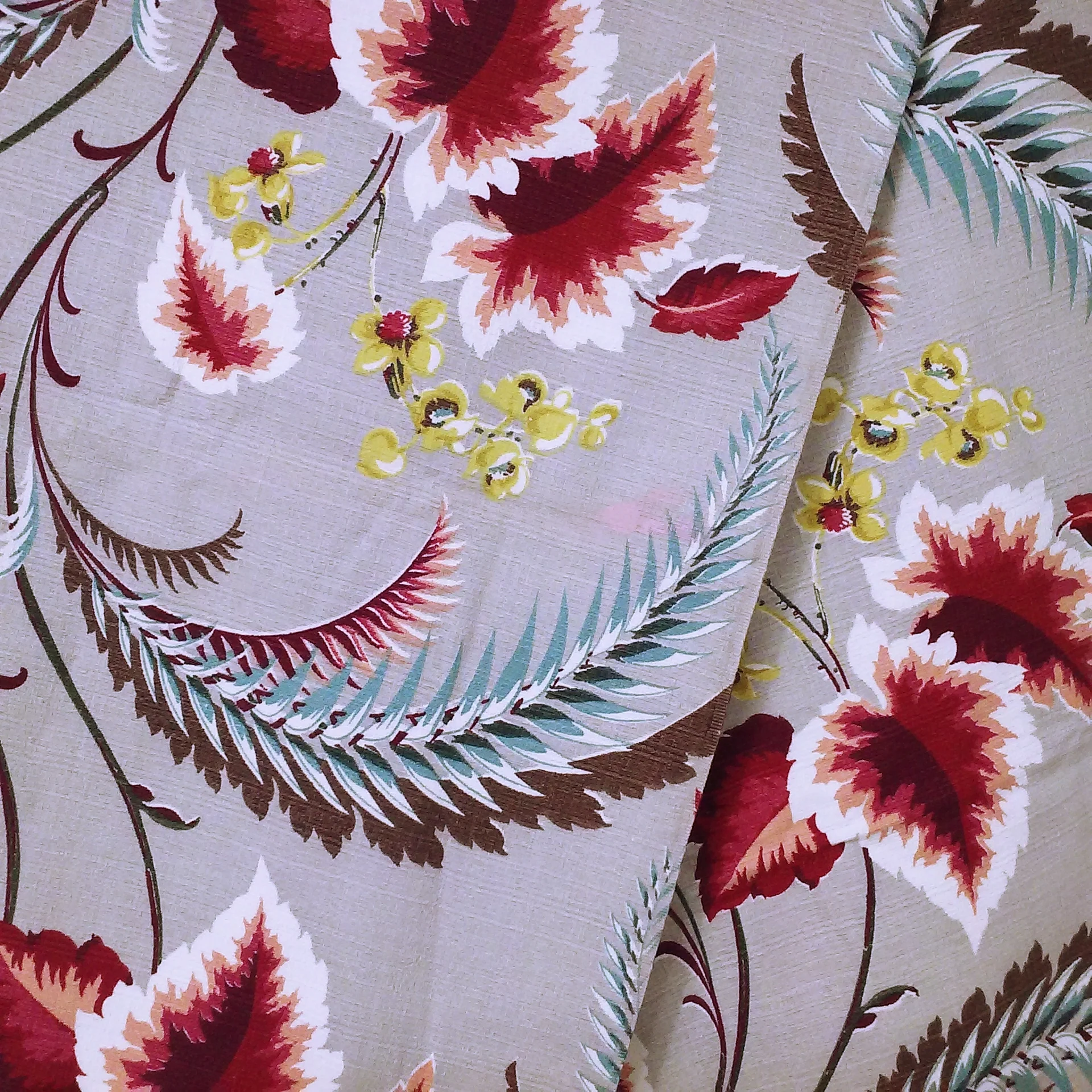 40s/50s Botanical Barkcloth Fabric 47x93 Selvedge Edges By Textured Barkcloth Textile Fabric Yardage Notion - Image 10