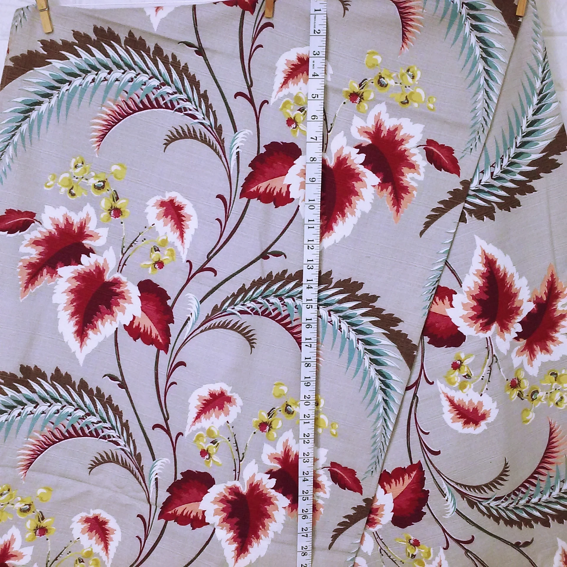40s/50s Botanical Barkcloth Fabric 47x93 Selvedge Edges By Textured Barkcloth Textile Fabric Yardage Notion - Image 5