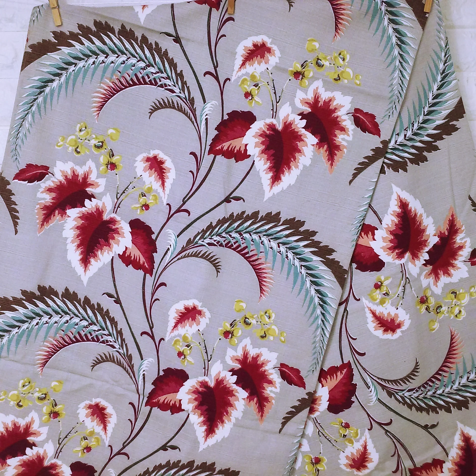 40s/50s Botanical Barkcloth Fabric 47x93 Selvedge Edges By Textured Barkcloth Textile Fabric Yardage Notion - Image 8