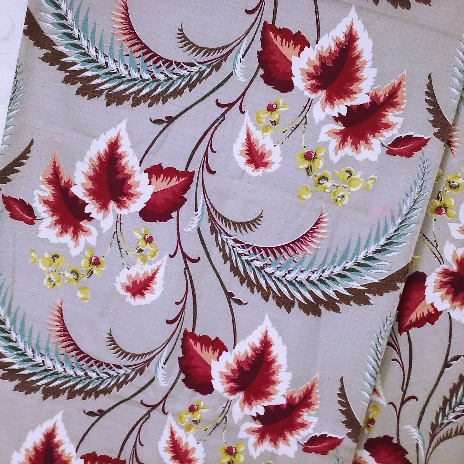 40s/50s Botanical Barkcloth Fabric 47x93 Selvedge Edges By Textured Barkcloth Textile Fabric Yardage Notion - Image 9