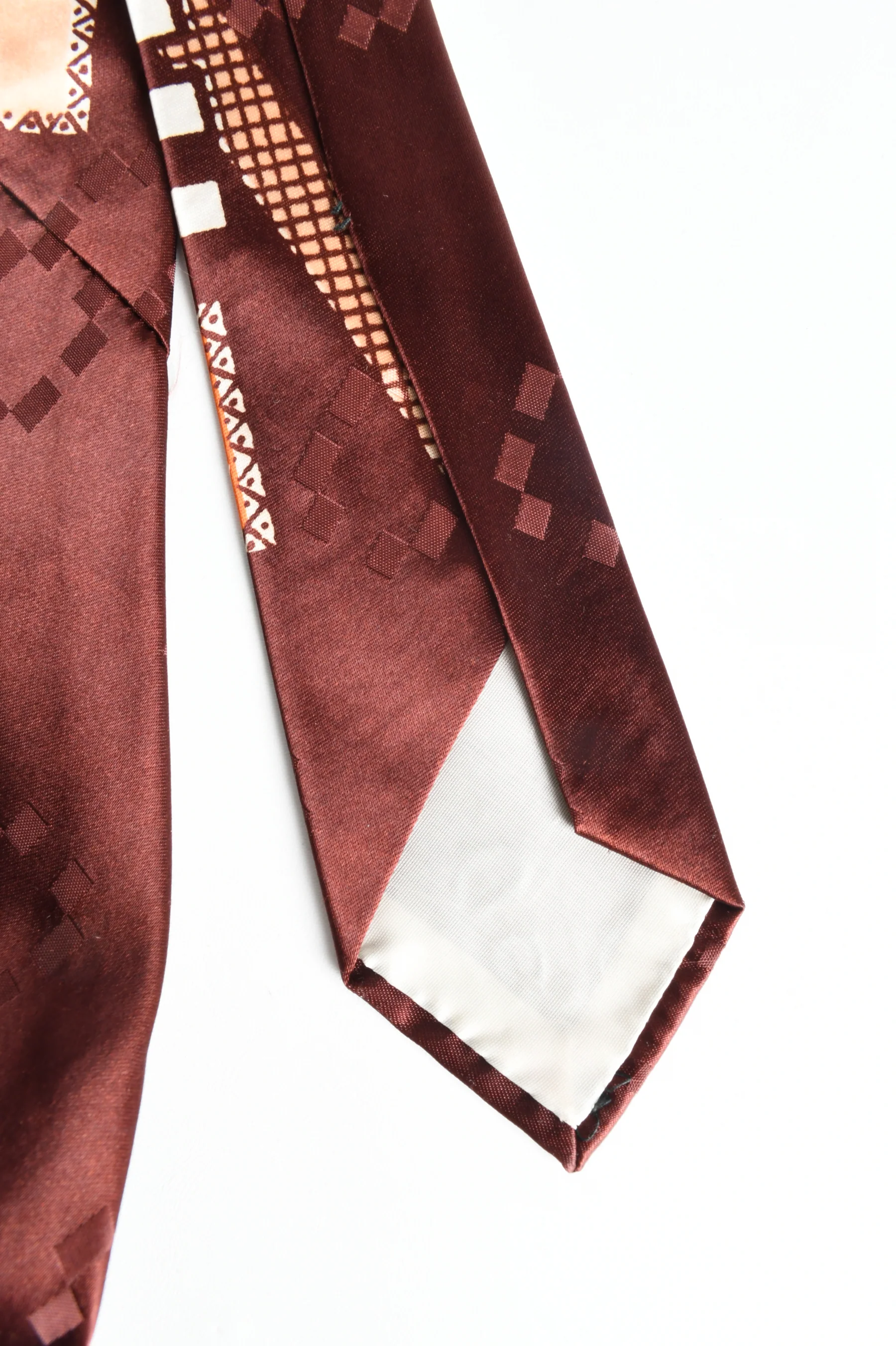 40s/50s Brown Orange Geometric Square Wide Swing Neck Tie By Radio City Neckwear - Image 4