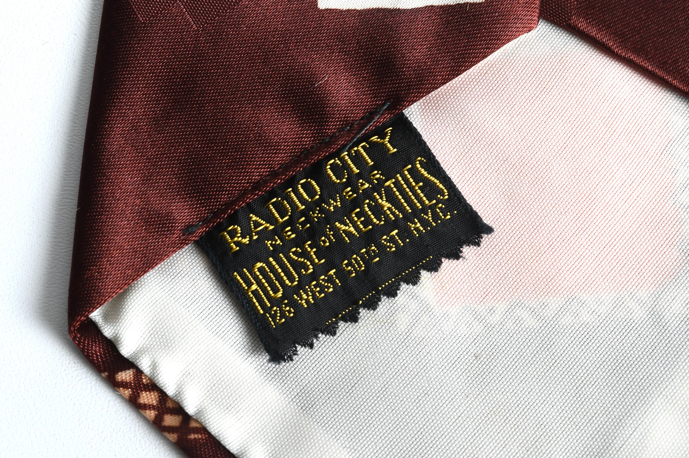 40s/50s Brown Orange Geometric Square Wide Swing Neck Tie By Radio City Neckwear - Image 5