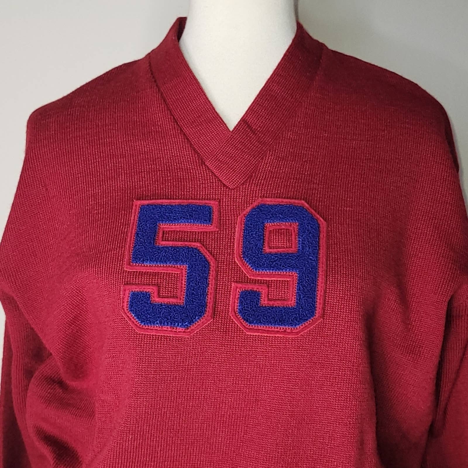 40s/50s Burgundy Letterman #59 Varsity Pull Over Sweater - L by HL Whiting Co - Image 5