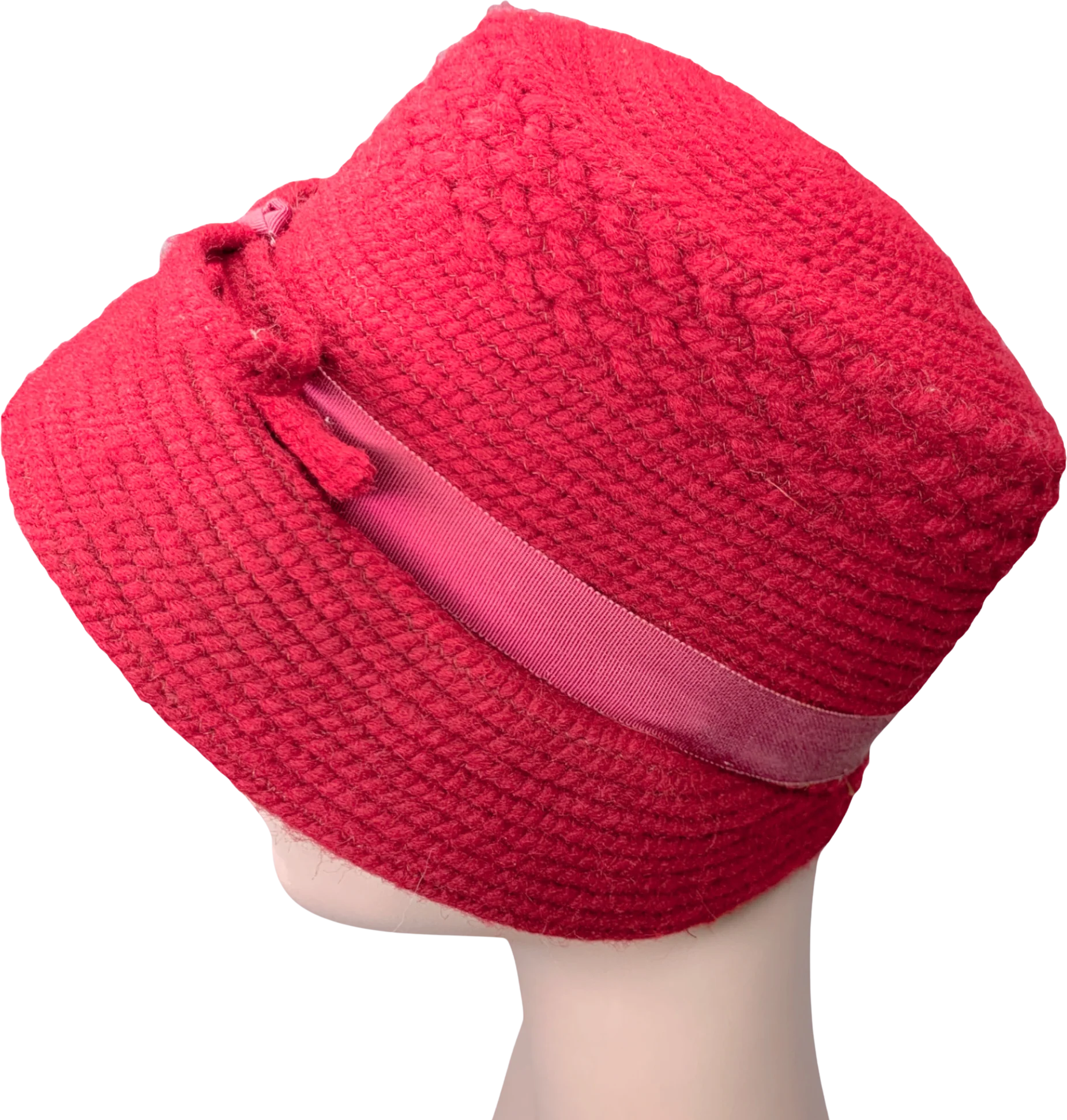 40s/50s Dark Red Crochet Knit Hat Cloche Bucket By Everitt - Image 2