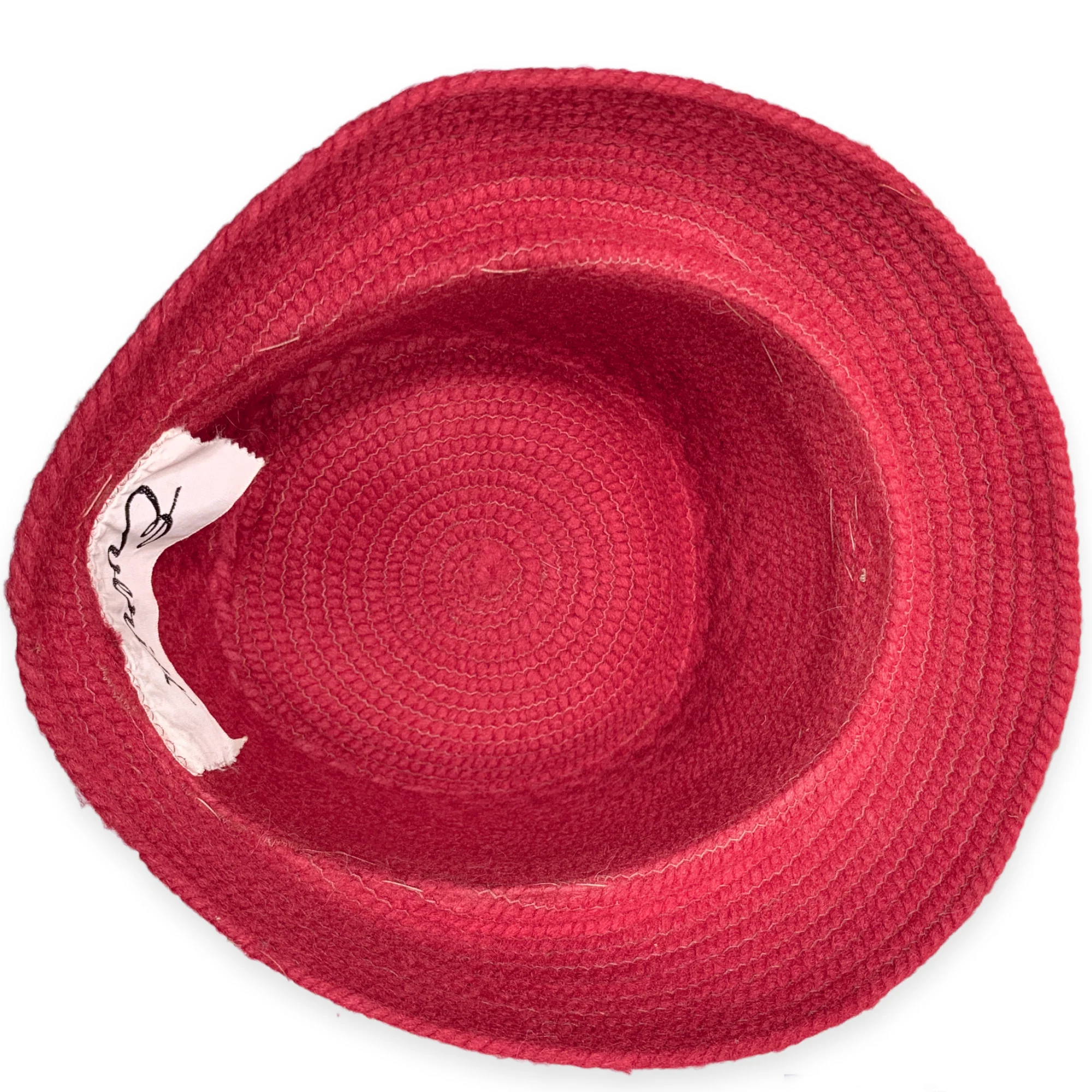 40s/50s Dark Red Crochet Knit Hat Cloche Bucket By Everitt - Image 9