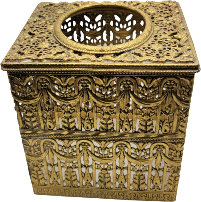 40s/50s Filigree Gold Metal Tissue Box