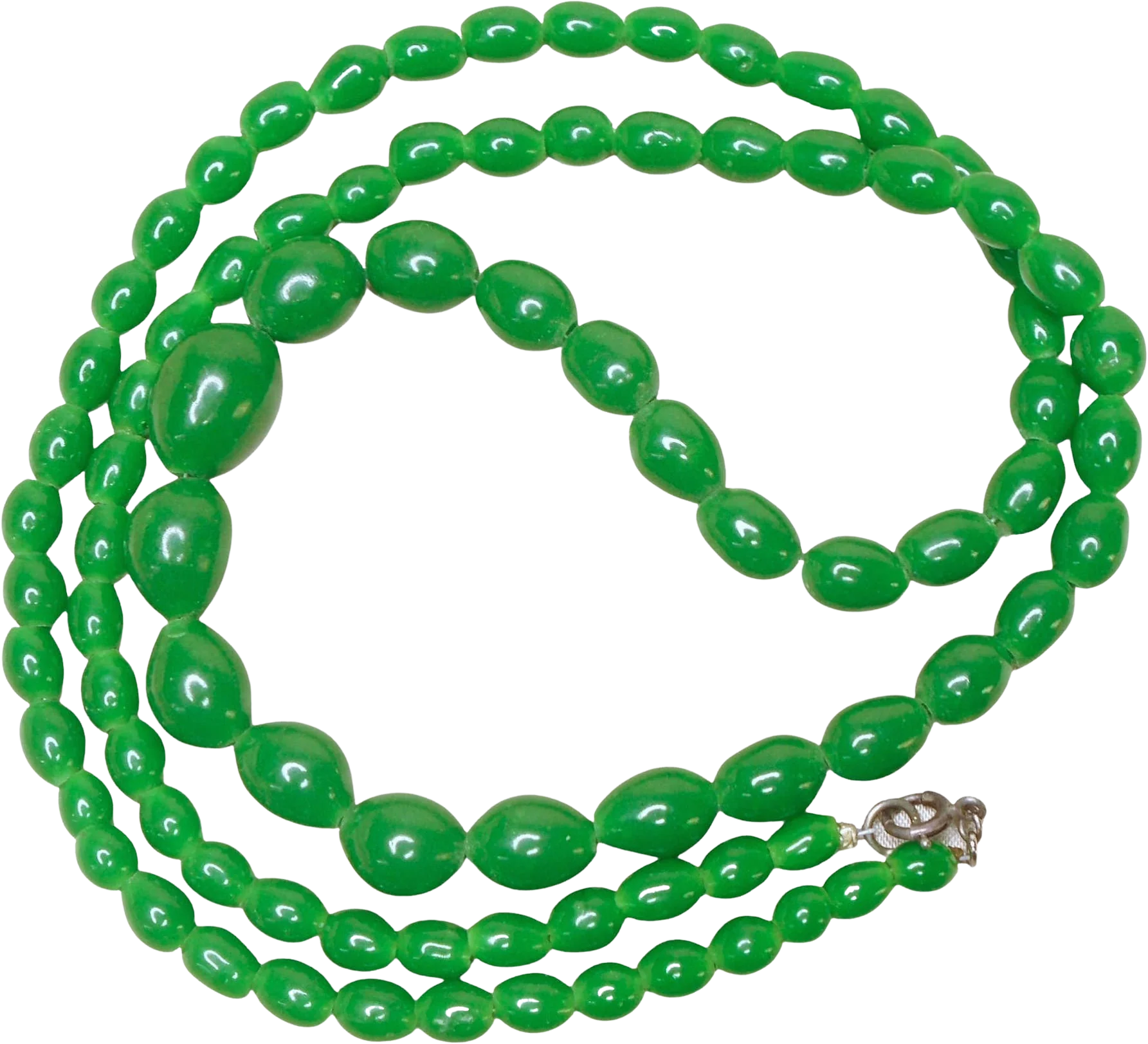40s/50s Green Glass Bead Necklace Re-strung Fully Restored