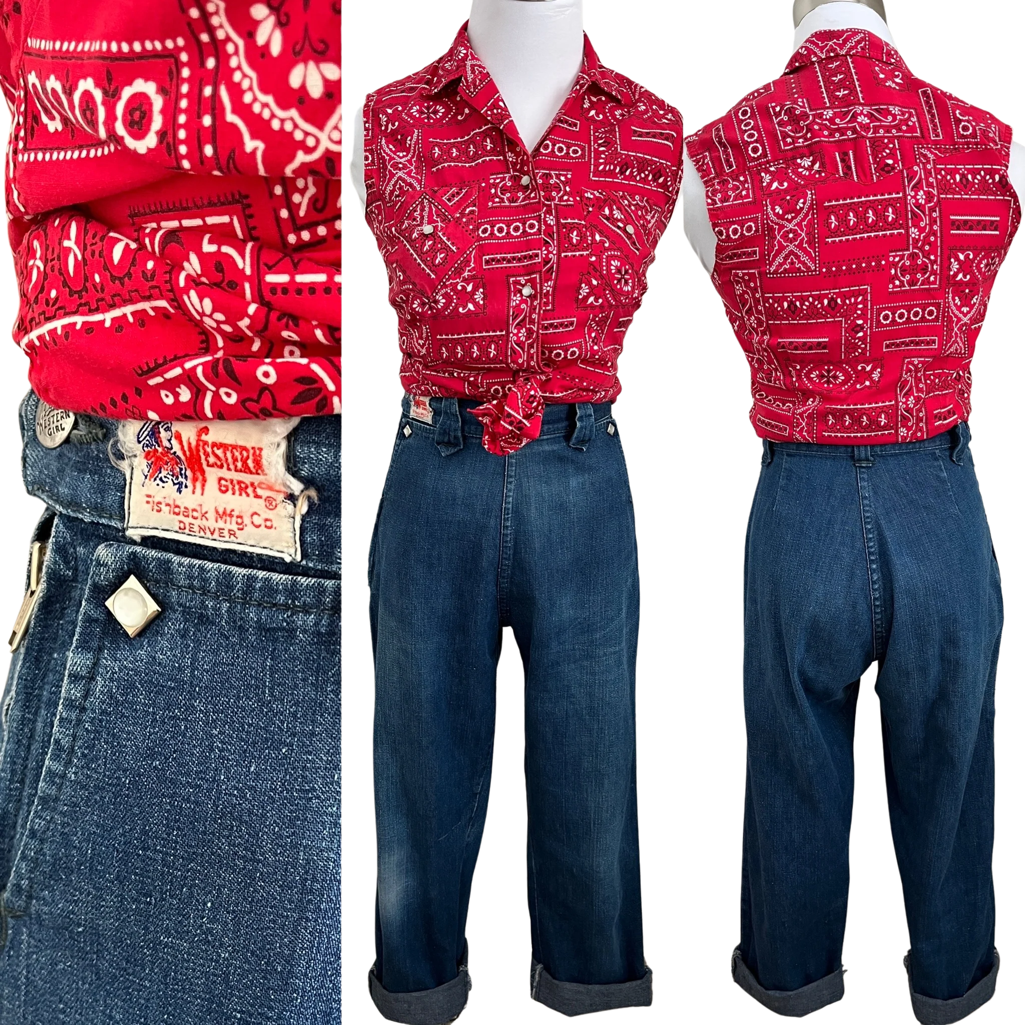 40s/50s High Waist Cowgirl Side Zip Jeans Xs By Western Girl