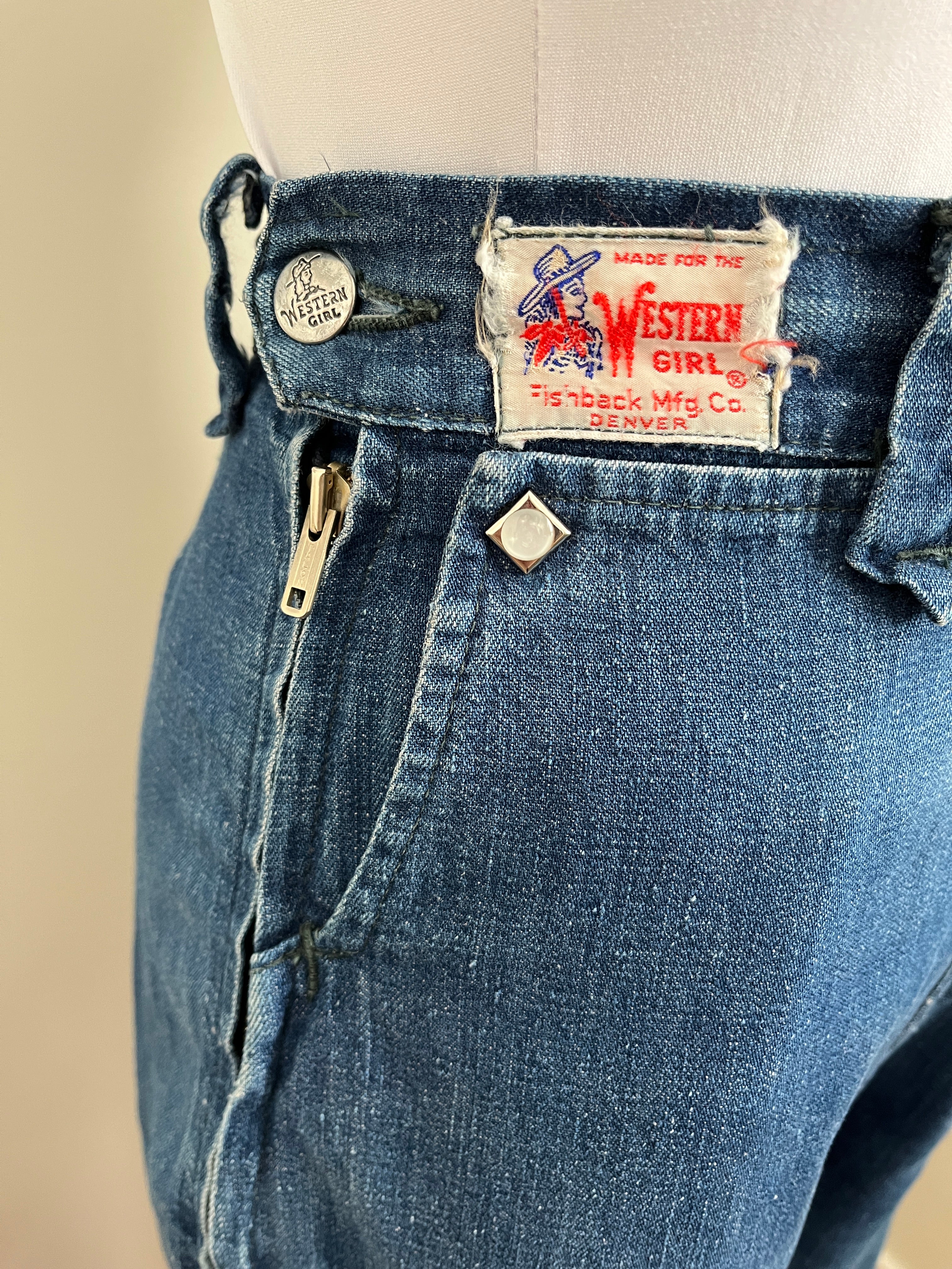 40s/50s High Waist Cowgirl Side Zip Jeans Xs By Western Girl - Image 11